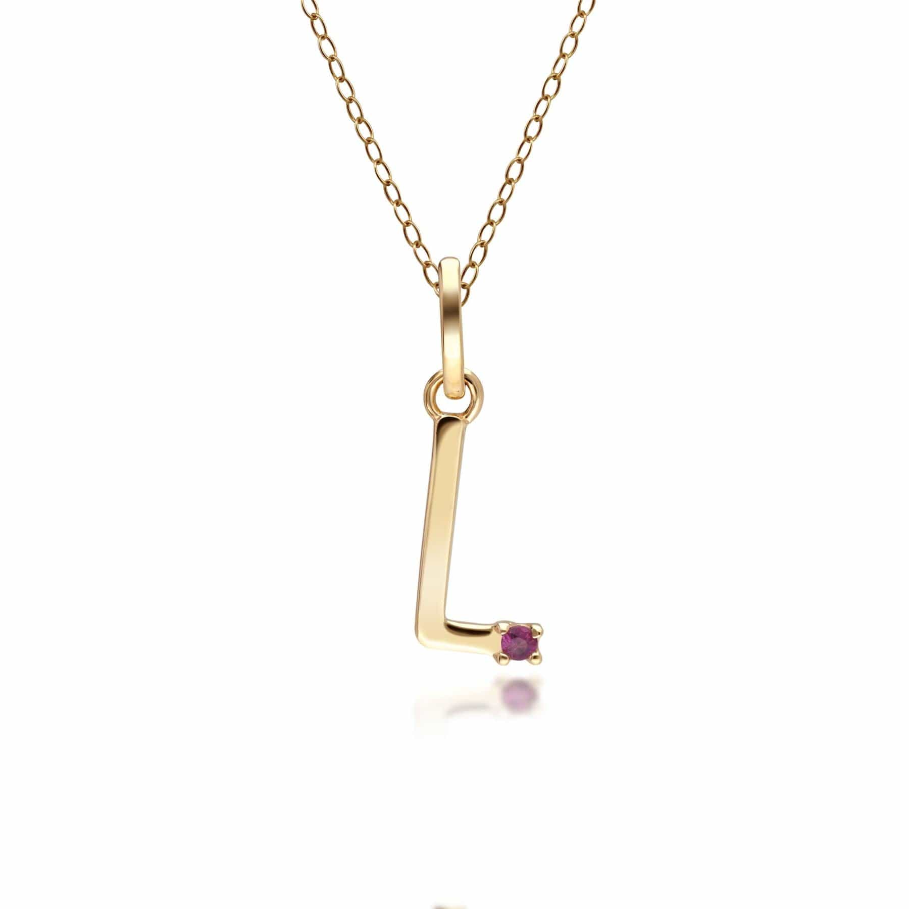 Initial Ruby Letter Necklace In 9ct Yellow Gold - Gemondo