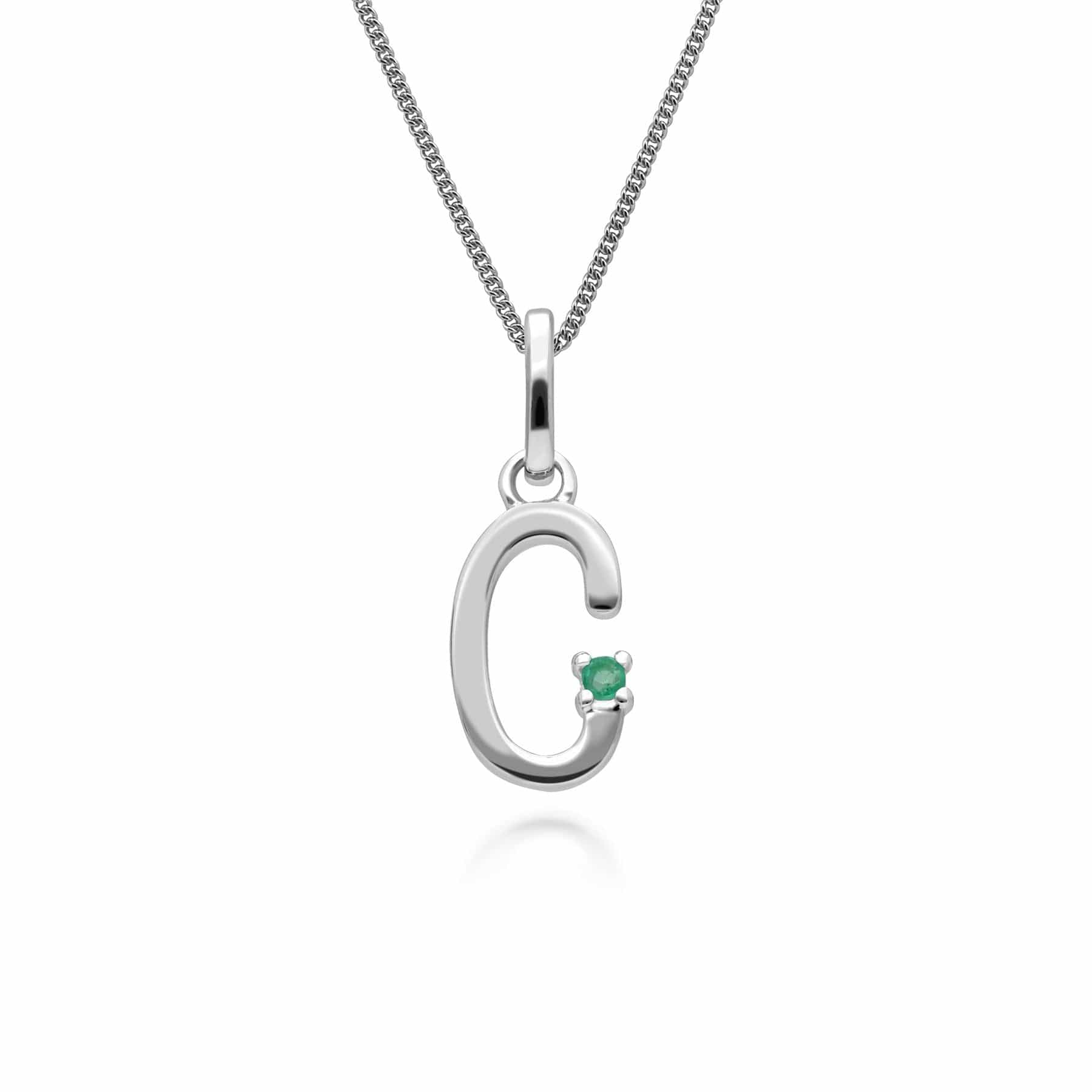 Initial Emerald Letter Charm Necklace in 9ct White Gold - Gemondo