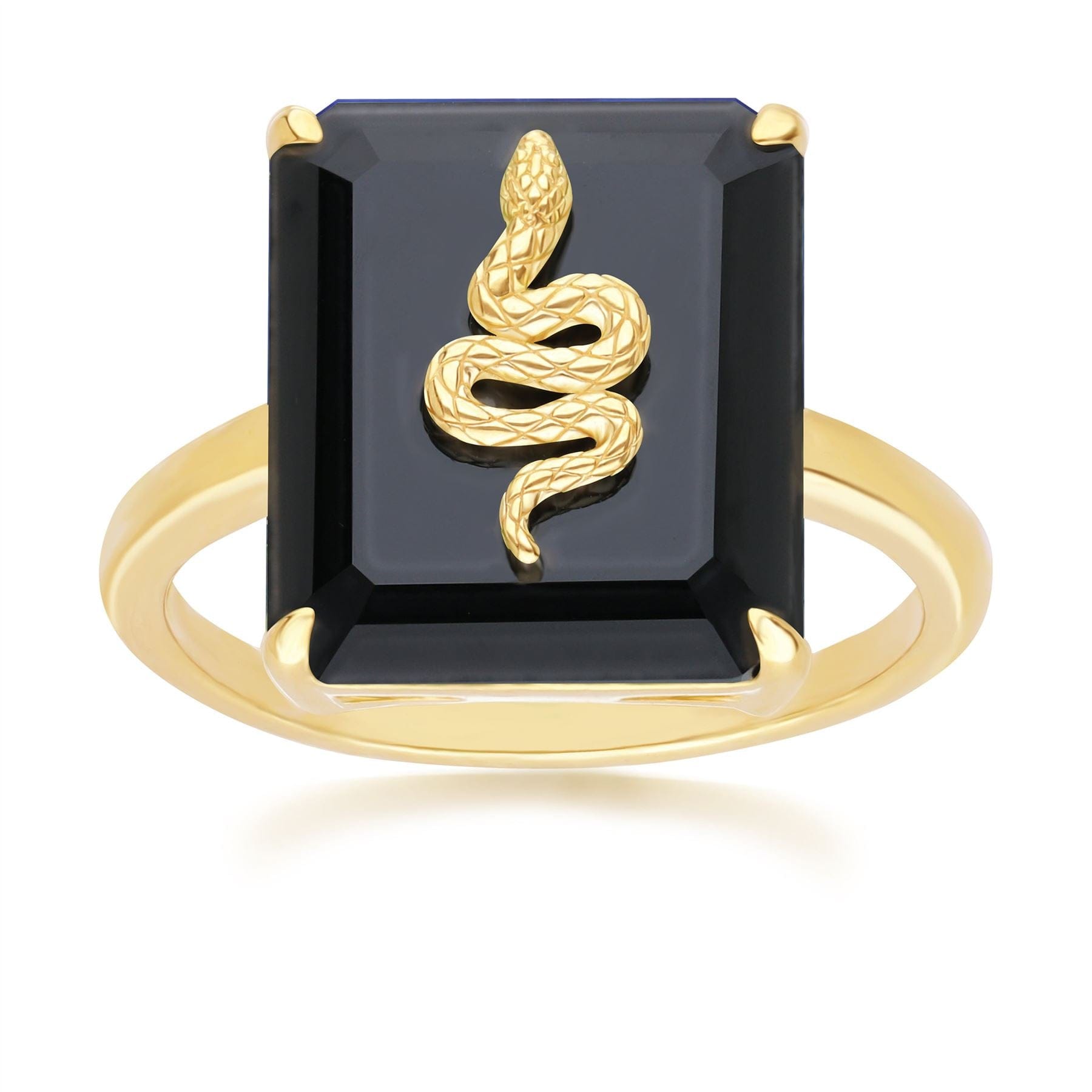 Grand Deco Black Onyx Snake Ring in Gold Plated Sterling Silver - Gemondo