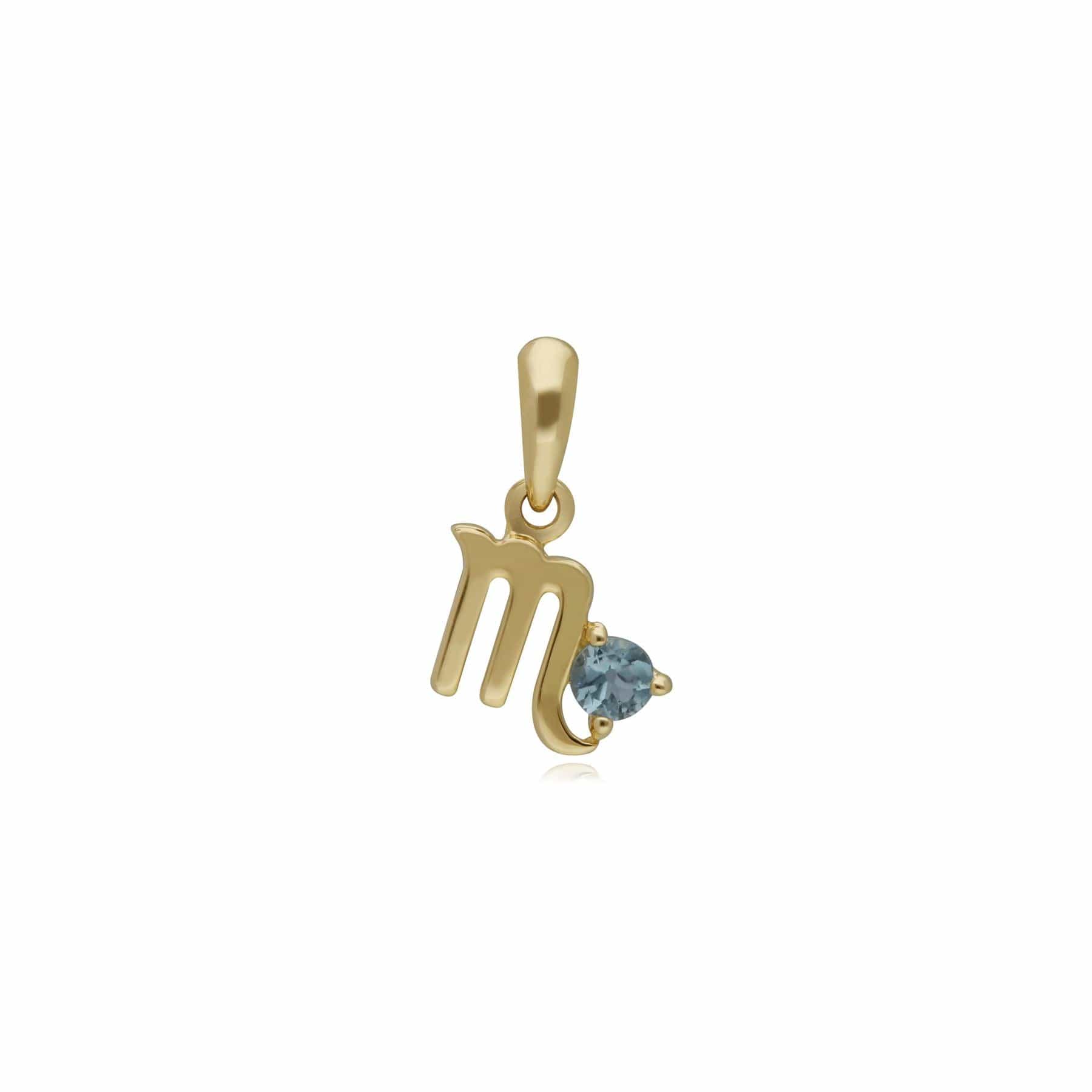 Blue Topaz Scorpio Zodiac Charm Necklace in 9ct Yellow Gold - Gemondo