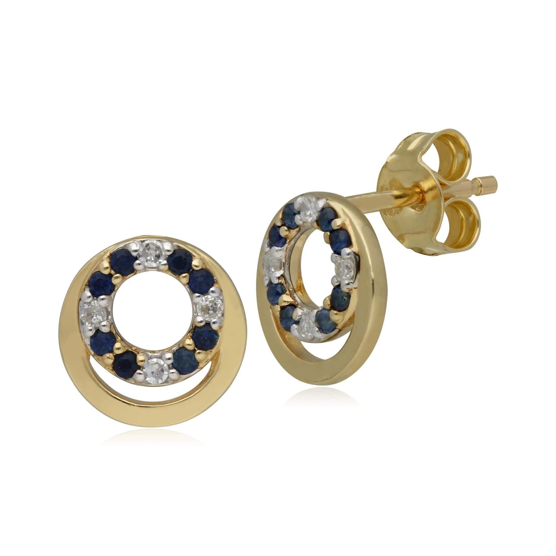 Classic Sapphire & Diamond Circle Stud Earrings in 9ct Yellow Gold