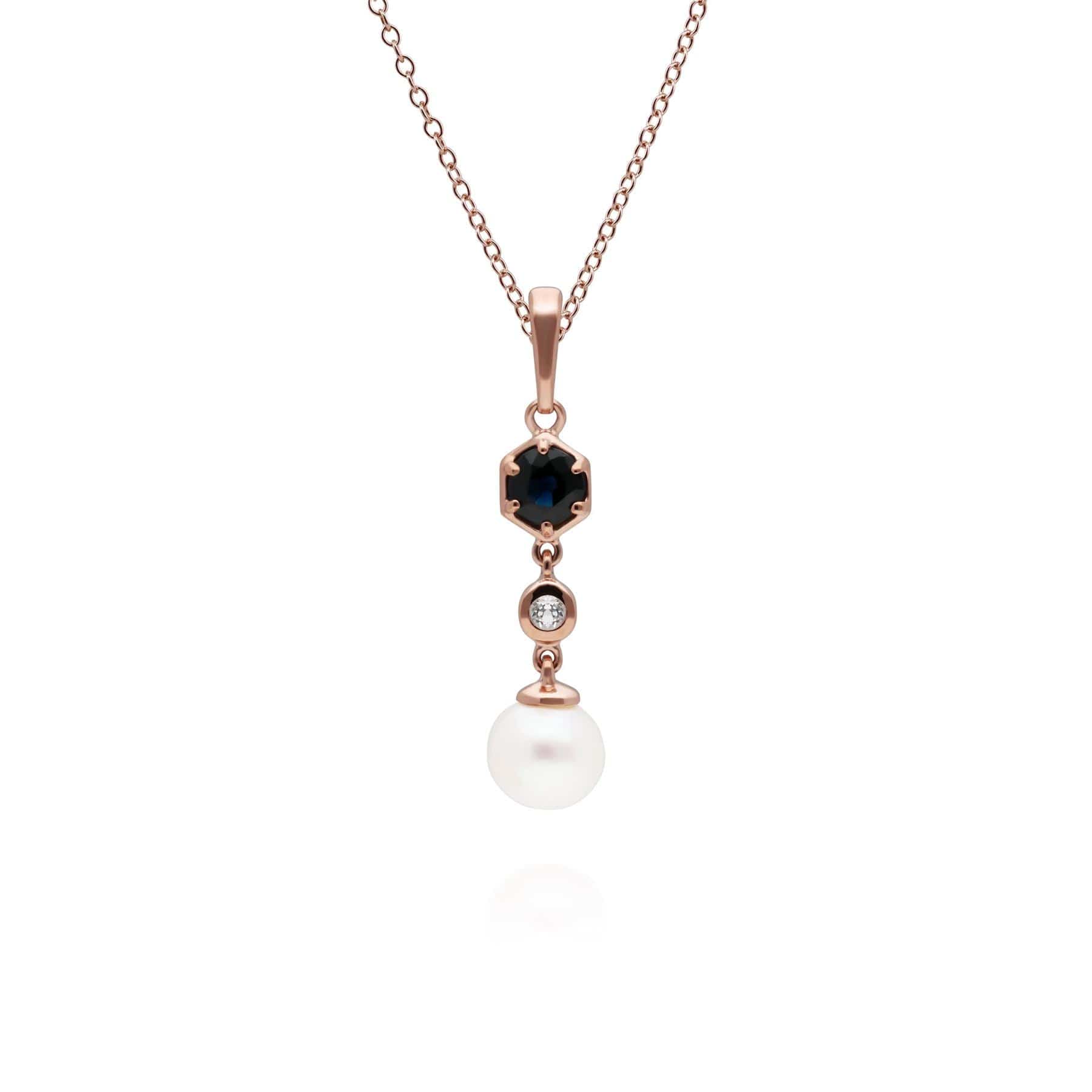 Modern Pearl, Sapphire & Topaz Drop Pendant in Gold Plated Sterling Silver