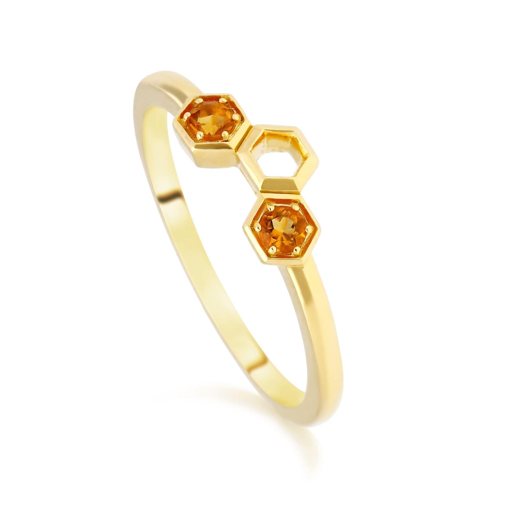 Honeycomb Inspired Citrine Stack Ring in 9ct Yellow Gold - Gemondo