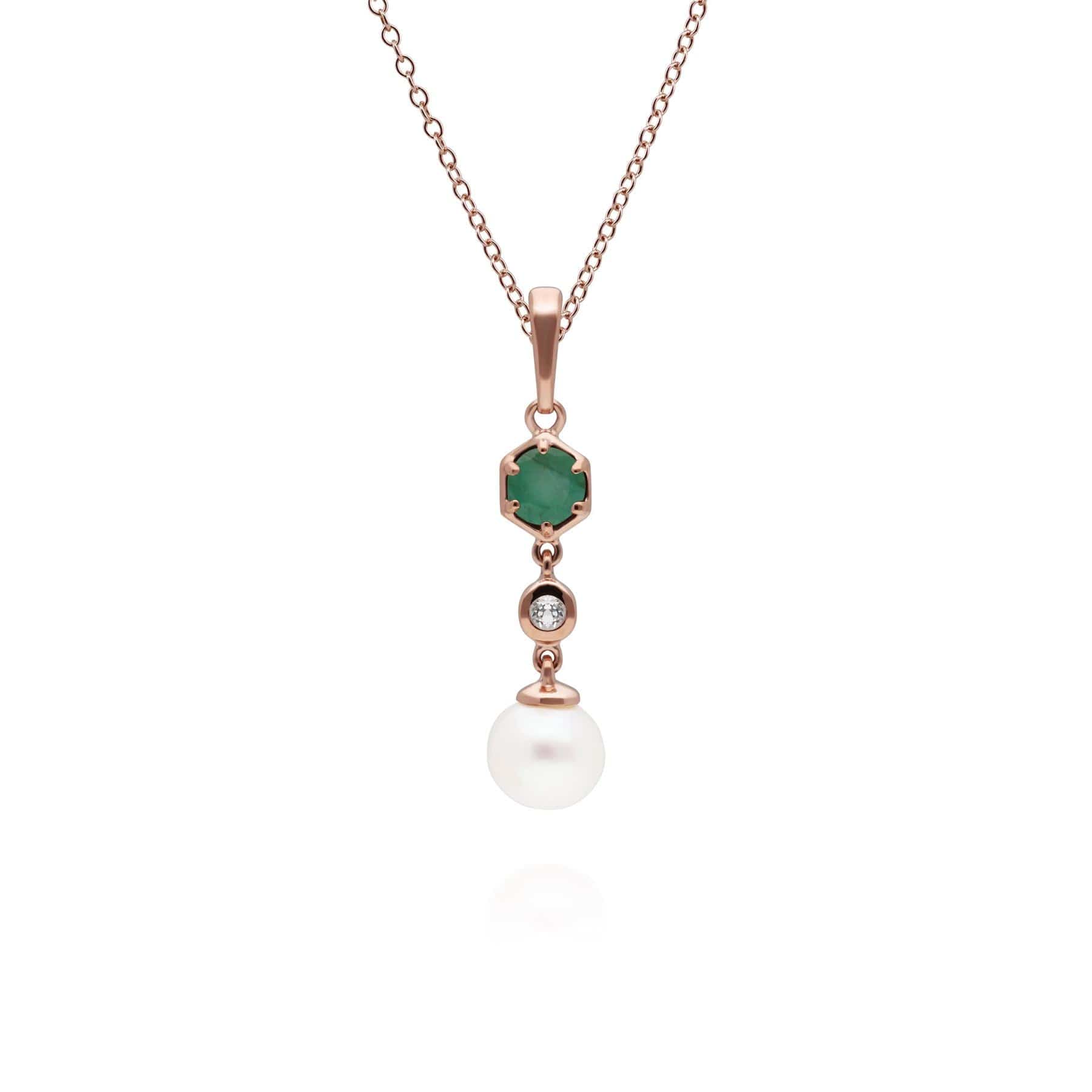 Modern Pearl, Emerald & Topaz Drop Pendant in Rose Gold Plated Silver - Gemondo