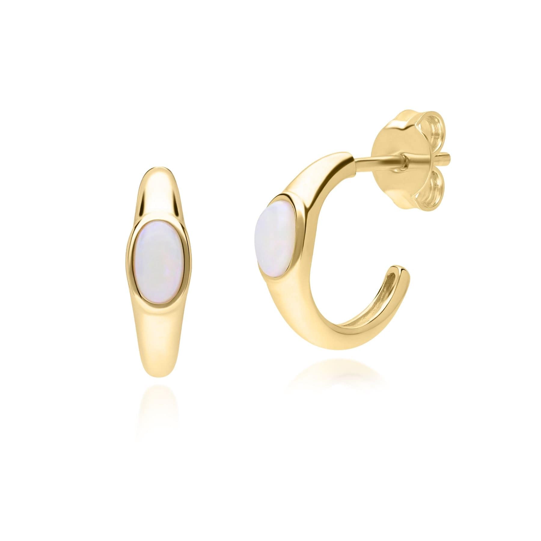 270E036801925 Modern Classic Oval Opal Stud Earrings in 18ct Gold Plated Silver 1
