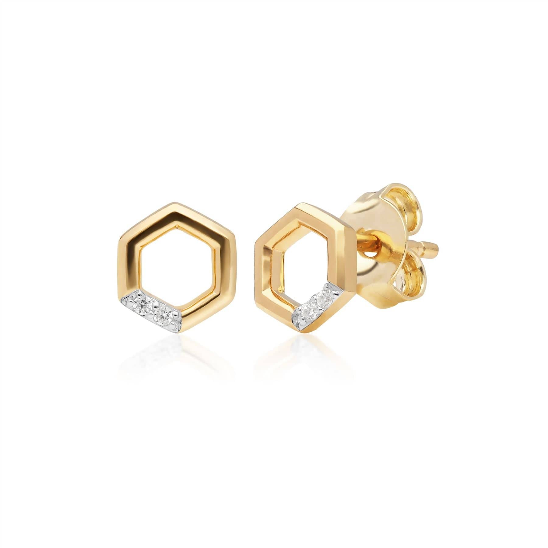 Diamond Hexagon Stud Earrings in 9ct Yellow Gold