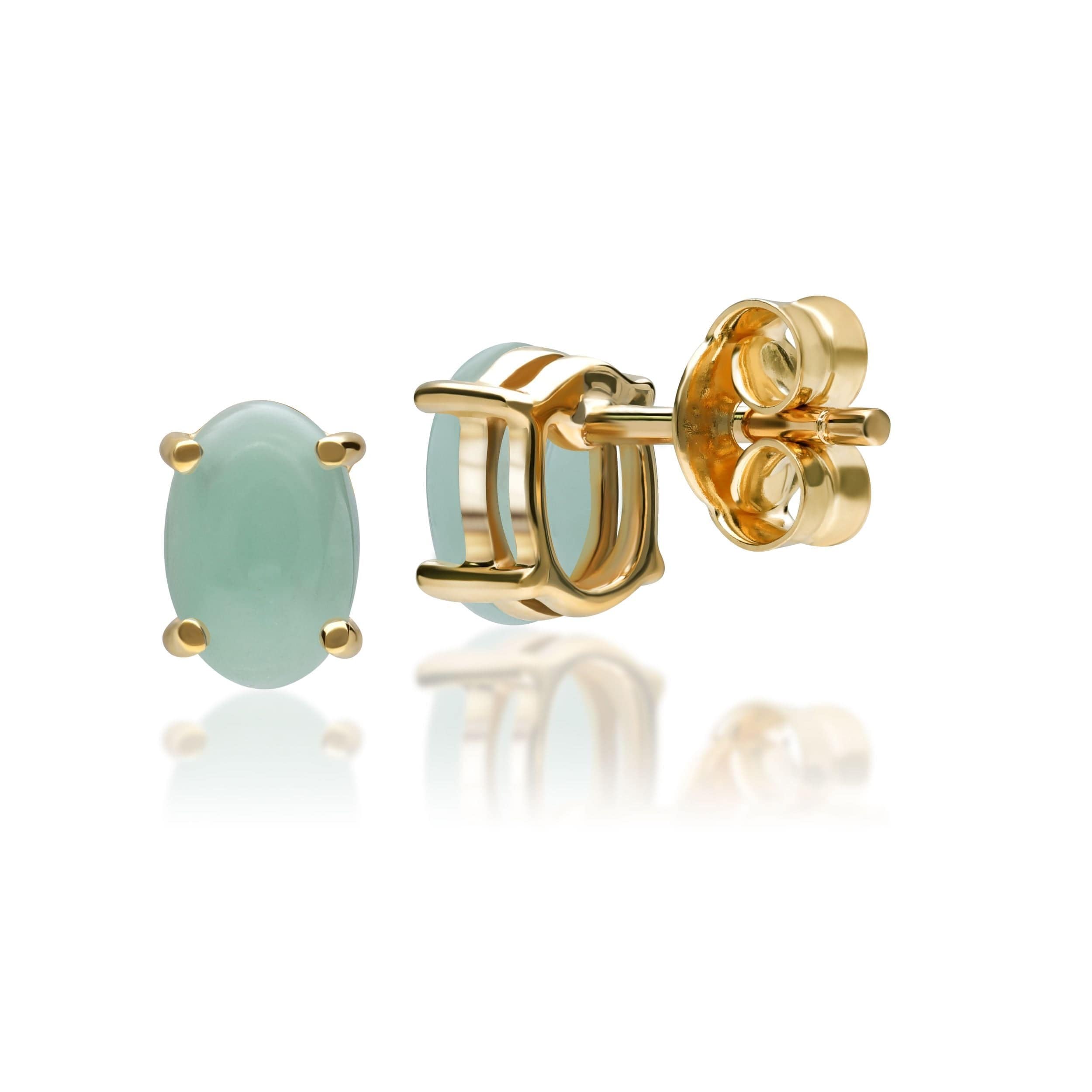 10224 Classic Oval Jade Stud Earrings in 9ct Yellow Gold 3