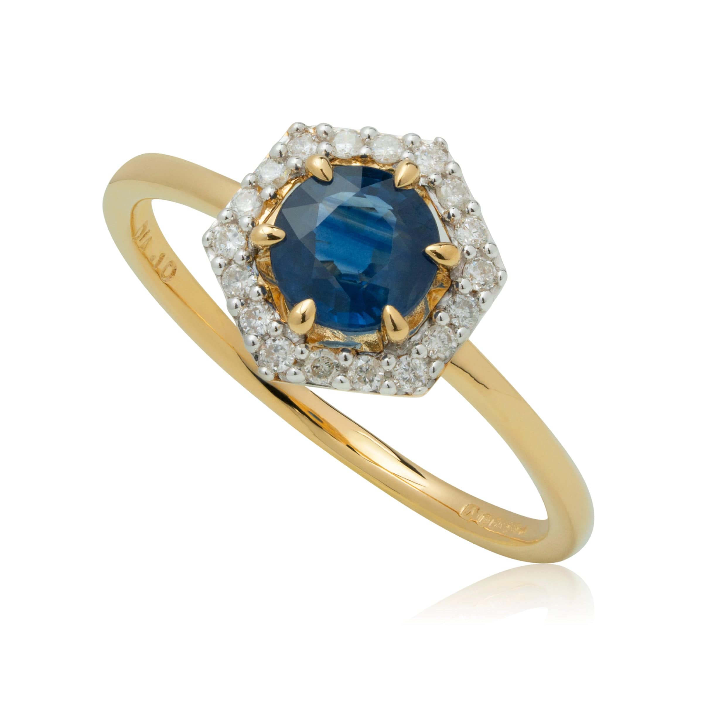 Sapphire & diamond halo engagement ring in 18ct yellow gold