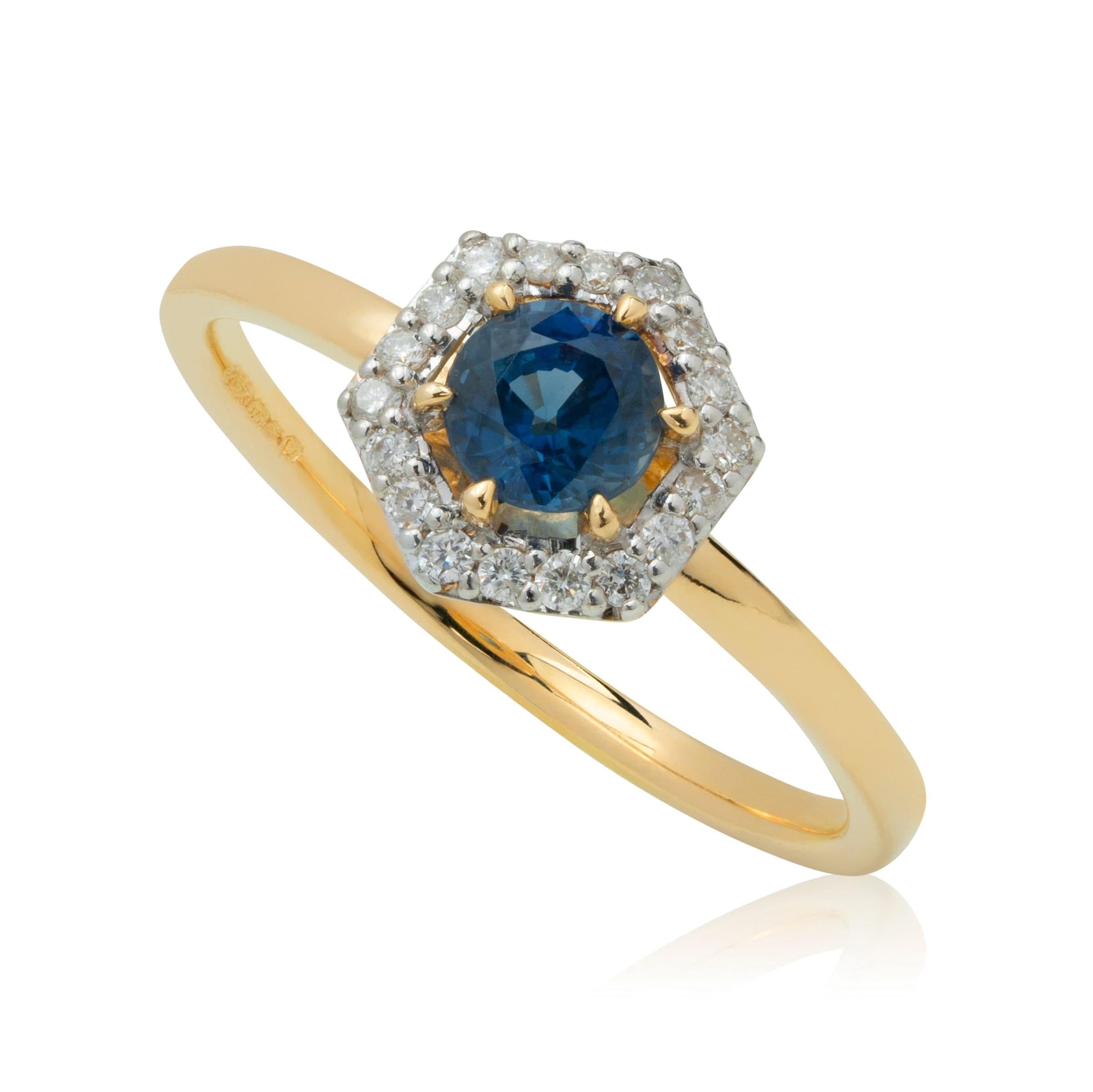 133R94850218 18ct Yellow Gold 0.448ct Sapphire & Diamond Halo Engagement Ring 1