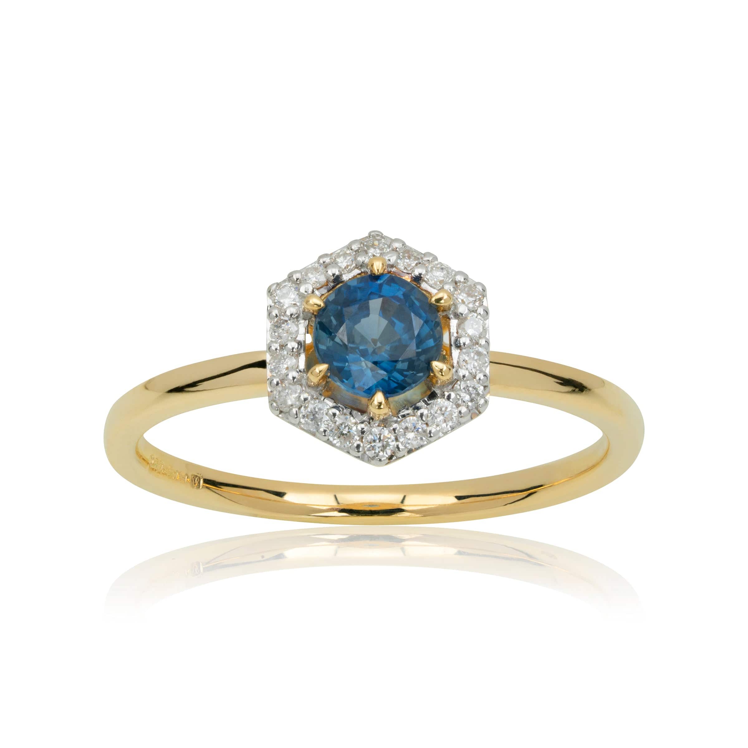 133R94850218 18ct Yellow Gold 0.448ct Sapphire & Diamond Halo Engagement Ring 2