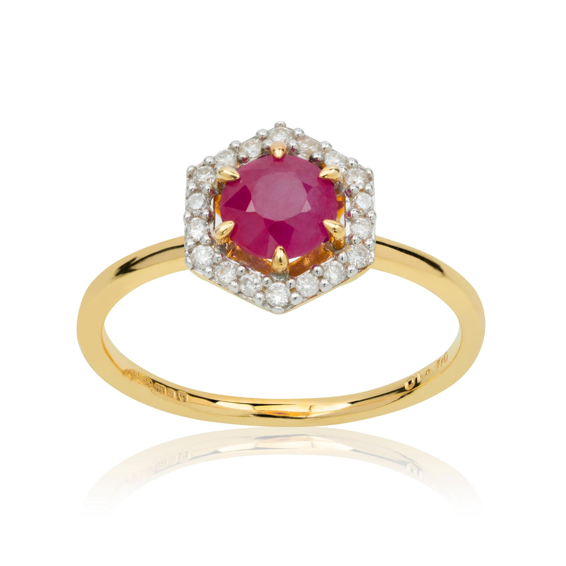 133R94860318 18ct Yellow Gold 0.92ct Ruby & Diamond Halo Engagement Ring 2