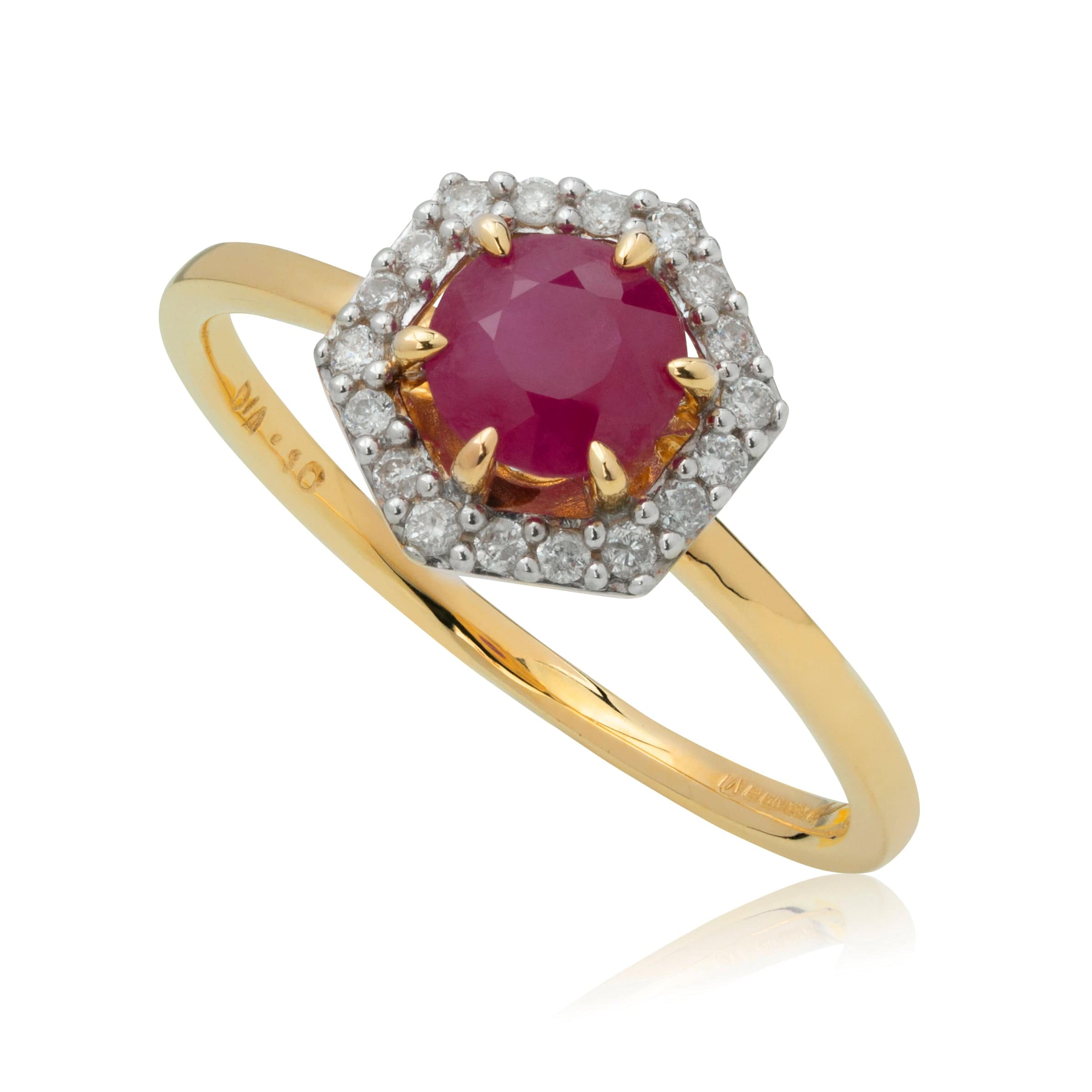 133R94860318 18ct Yellow Gold 0.92ct Ruby & Diamond Halo Engagement Ring 1