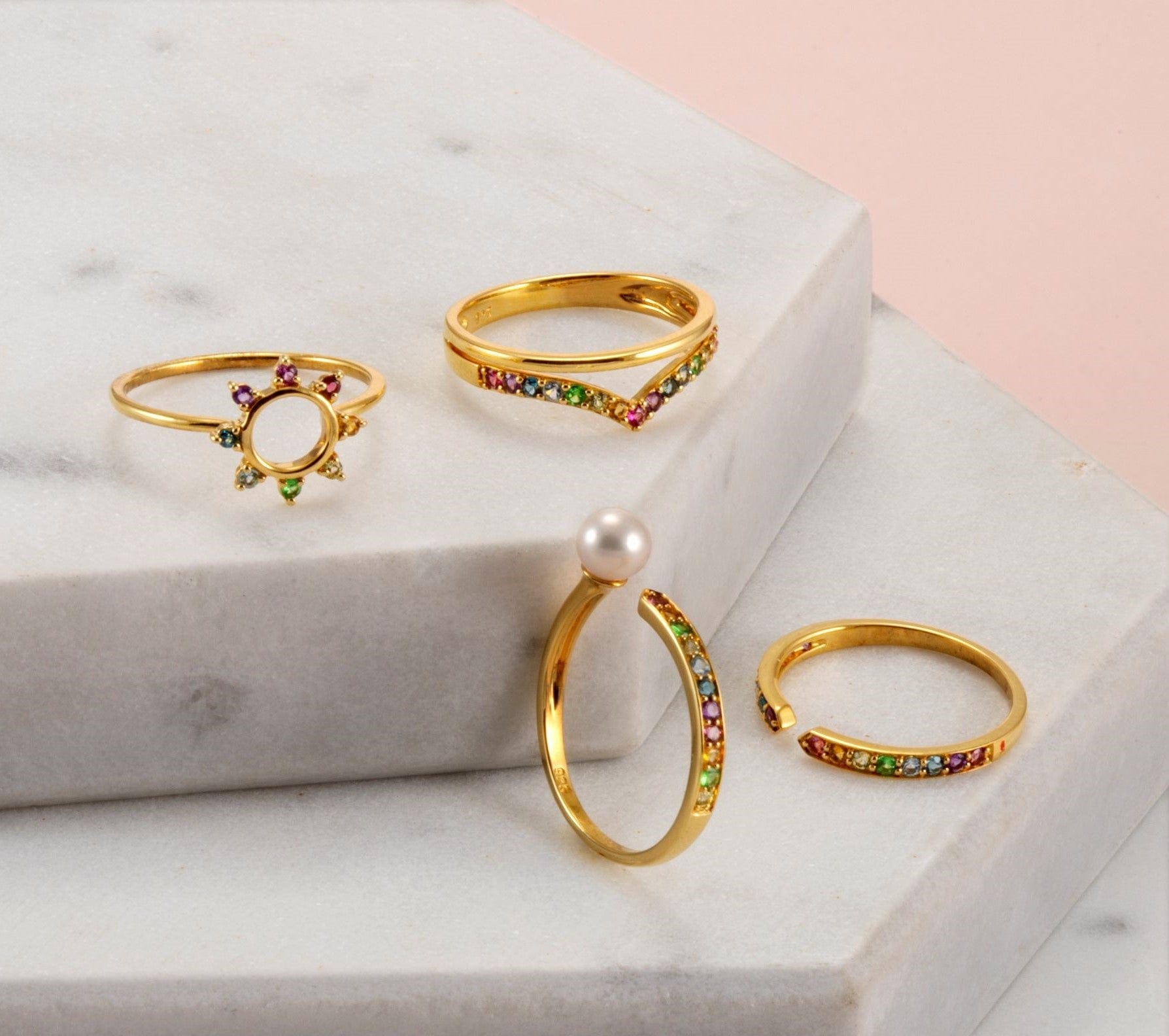 Rainbow Collection Rings in Gold Plated Sterling Silver 