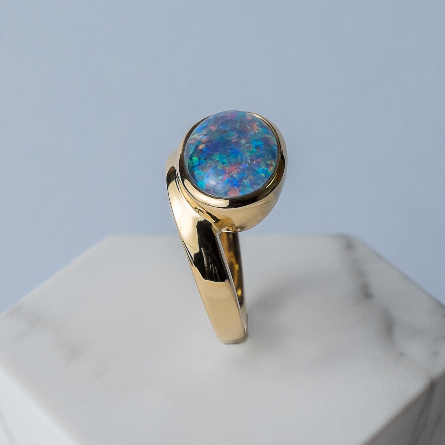 Kosmos Triplet Opal Cocktail Ring in Yellow Gold Plated Sterling Silver - Gemondo