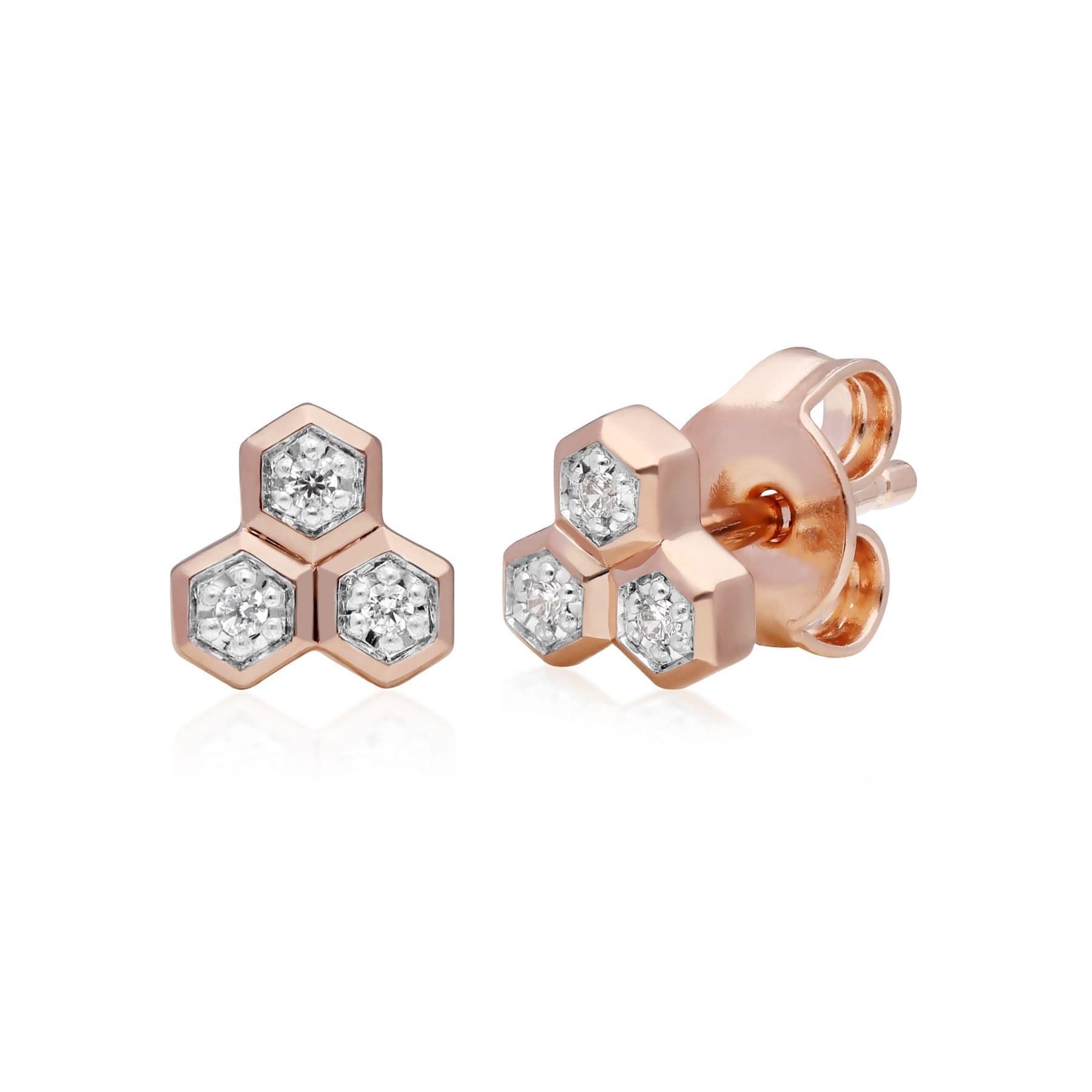 Diamond Trilogy Ring & Stud Earring Set in 9ct Rose Gold - Gemondo