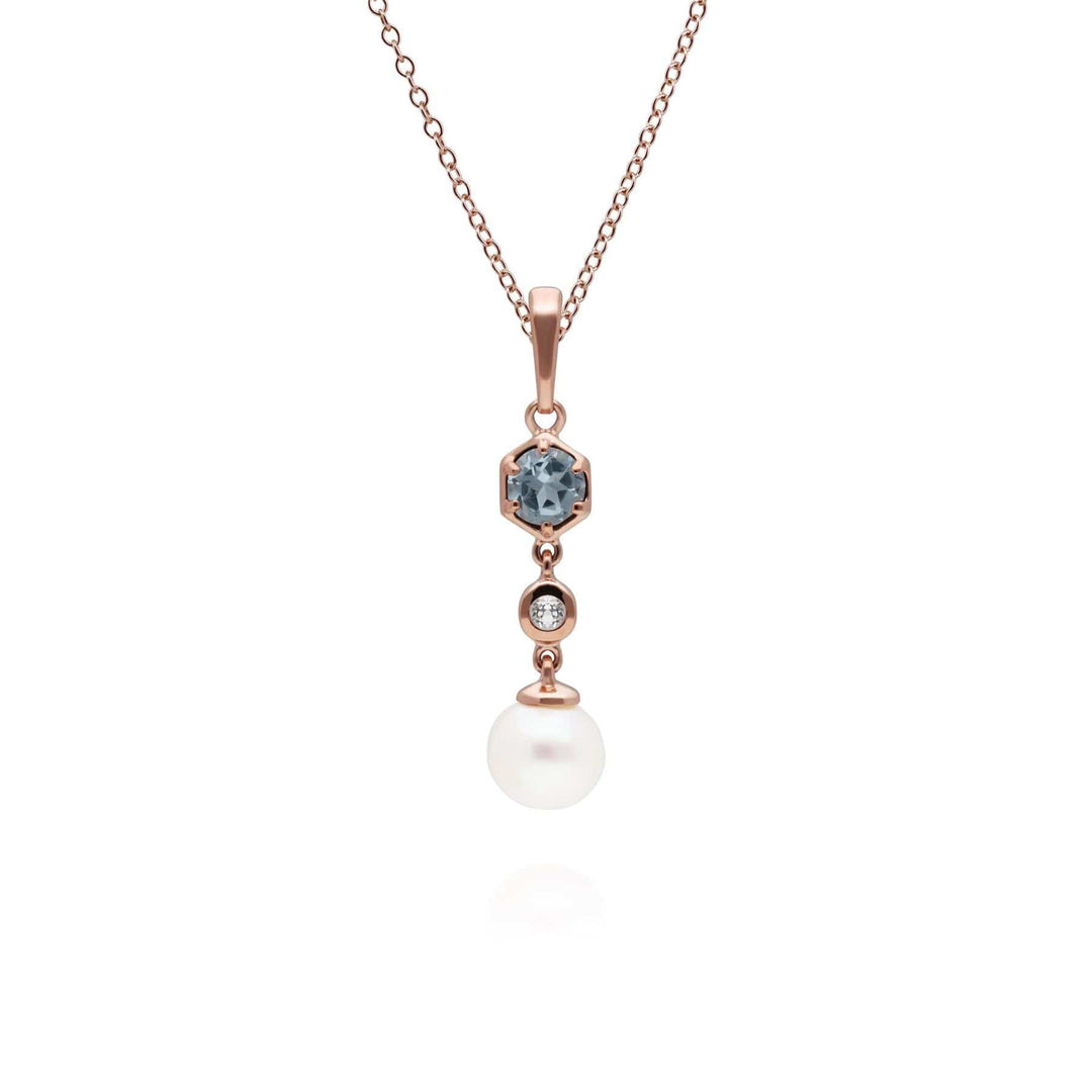 270P030310925 Modern Pearl & Topaz Drop Pendant in Gold Plated Silver 1