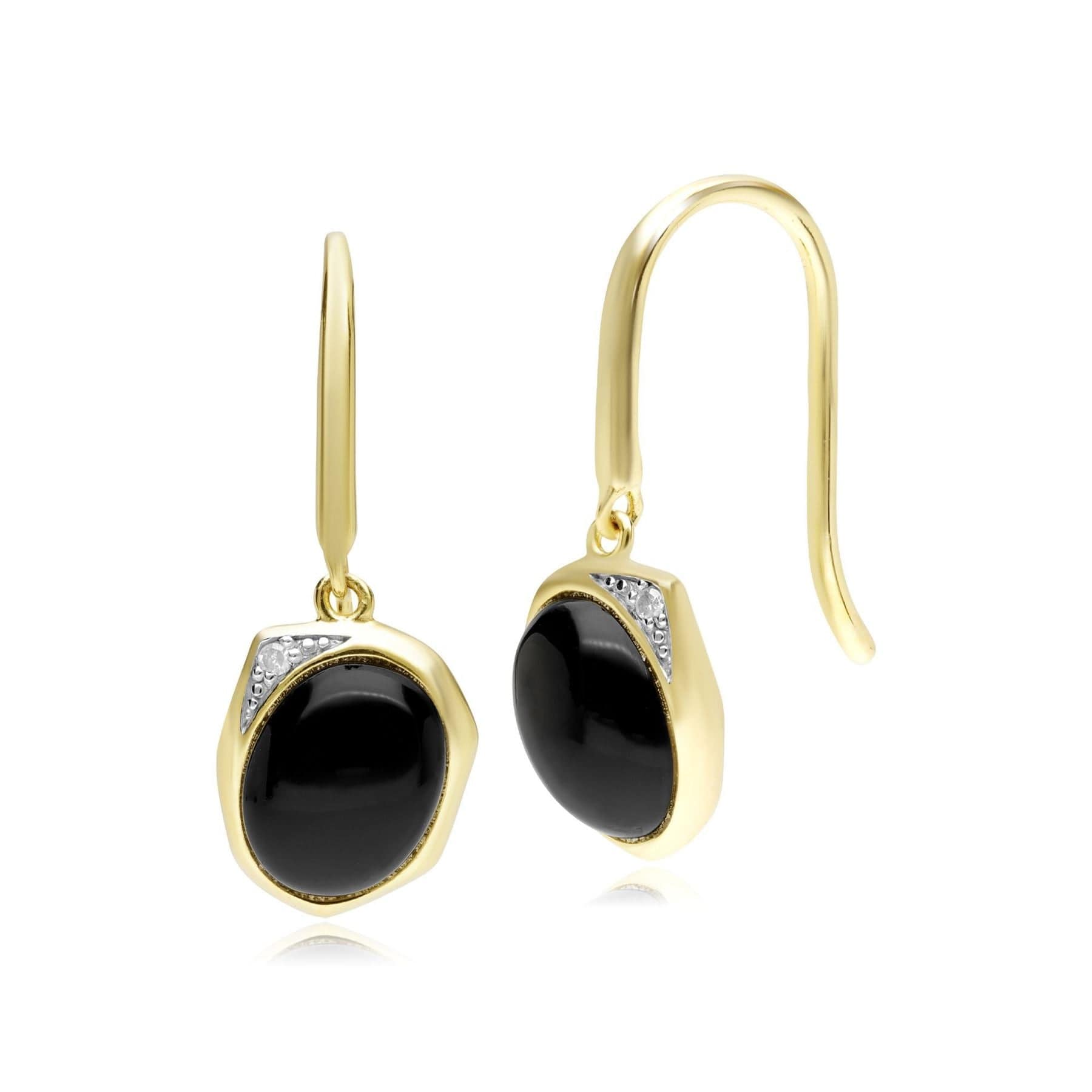 Irregular B Gem Black Onyx & Diamond Drop Earrings In Yellow Gold Plated Silver - Gemondo