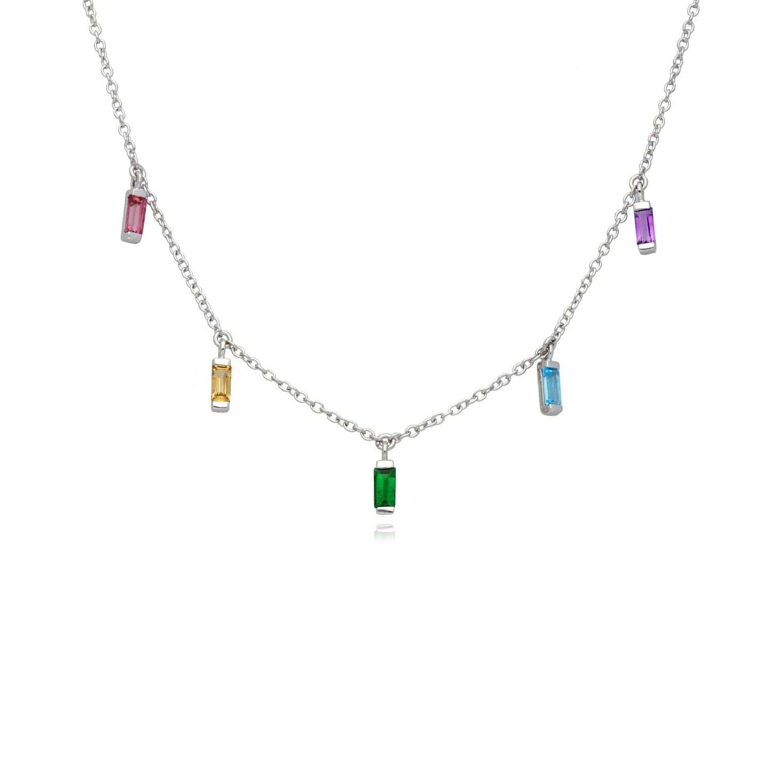 Rainbow Gemstone Choker Necklace in Sterling Silver