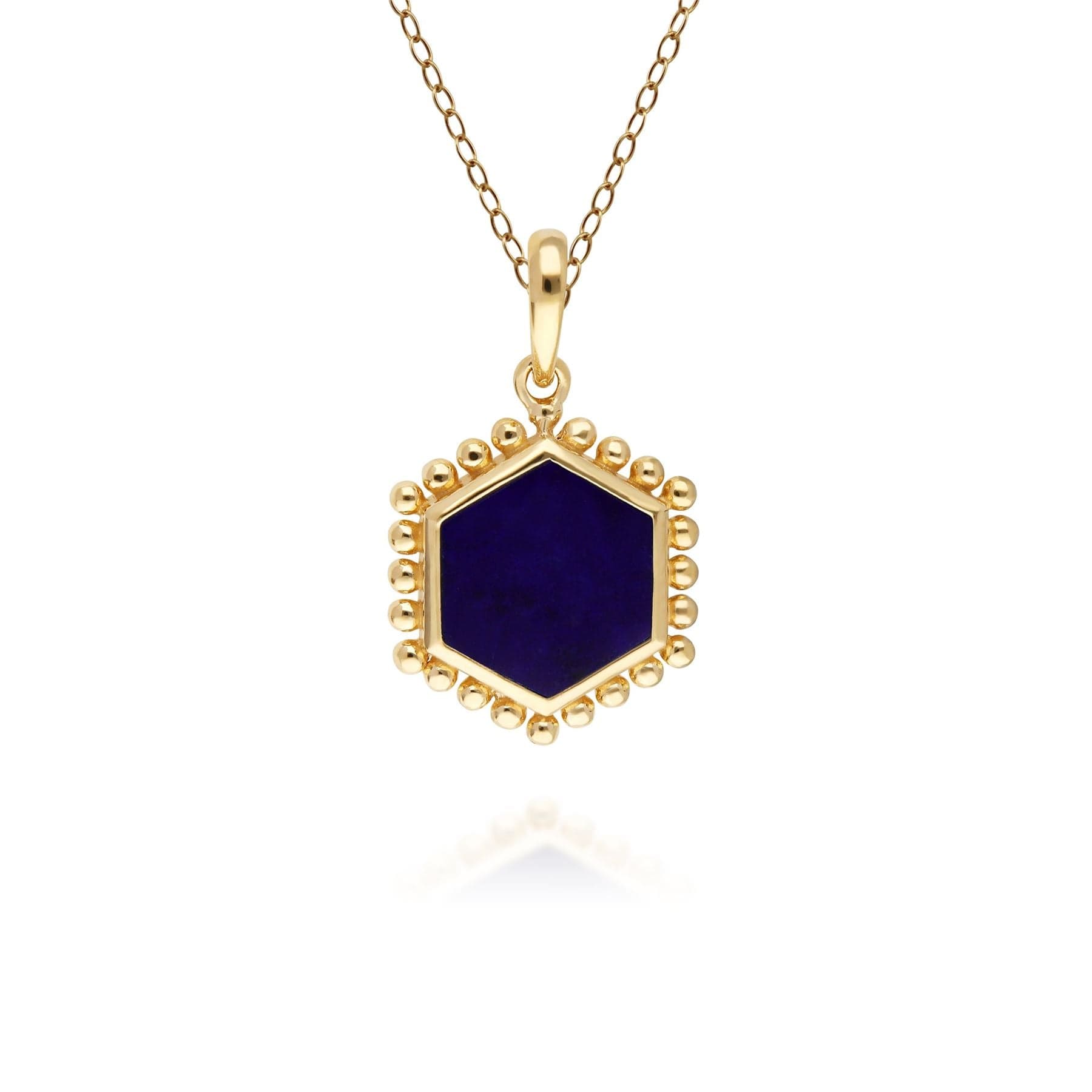 Lapis Lazuli Flat Slice Hex Pendant in Gold Plated Sterling Silver 