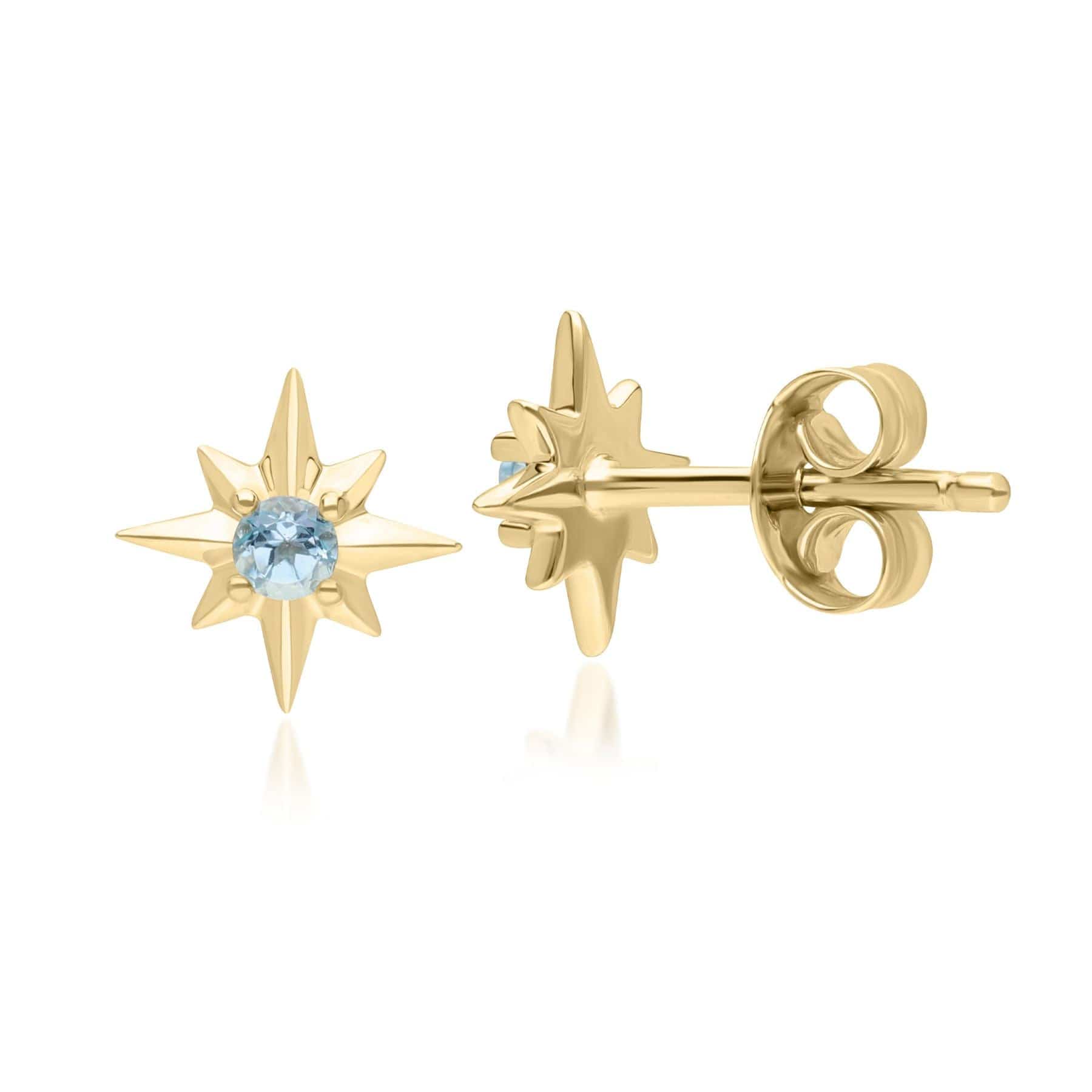 135E1821019 Night Sky Light Swiss Blue Topaz Cabochon Star Stud Earrings in 9ct Yellow Gold Side