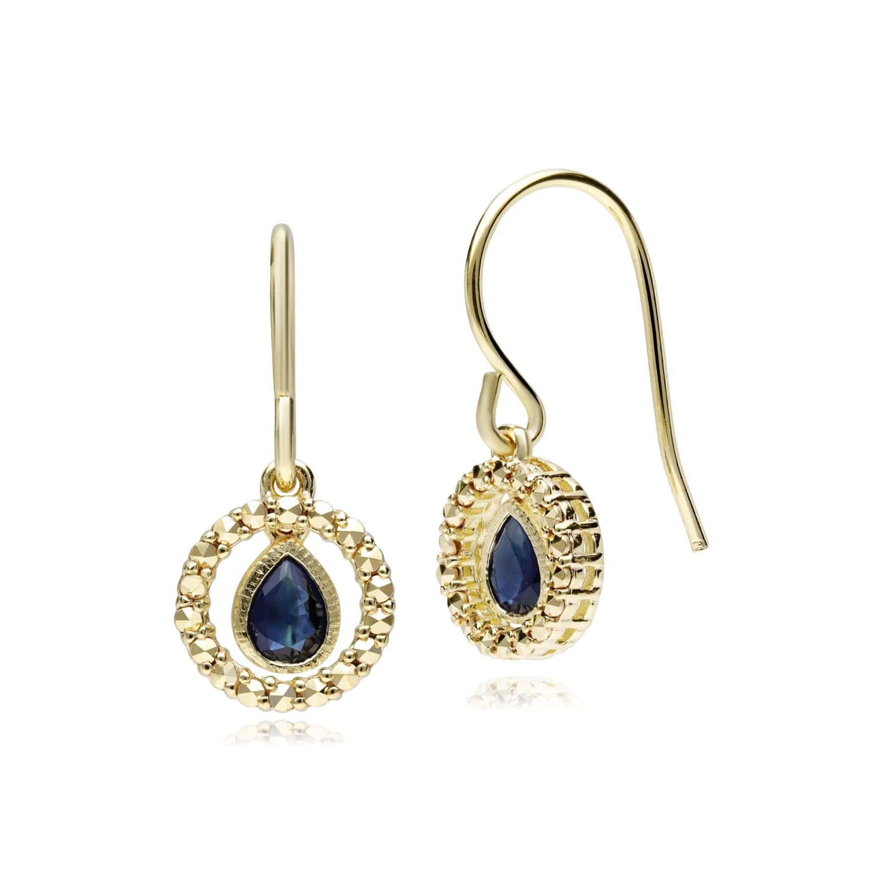 Sapphire & Marcasite Halo Drop Earrings in 18ct Gold Plated Silver