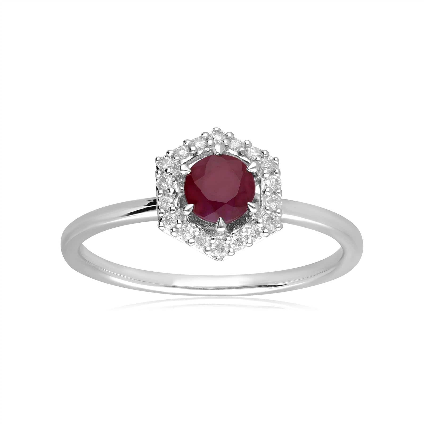 9ct White Gold 0.48ct Ruby & Diamond Halo Engagement Ring 1