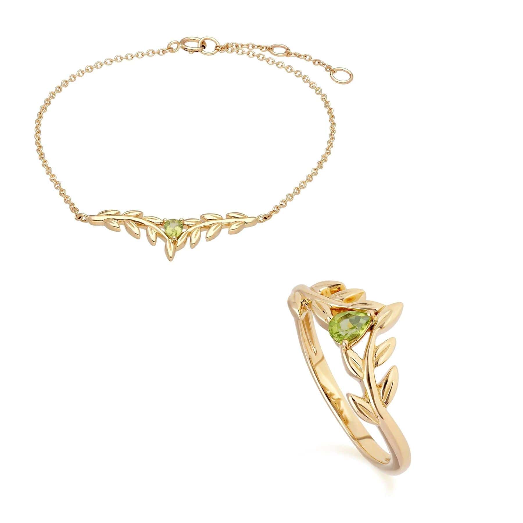 O Leaf Peridot Bracelet & Ring Set in 9ct Yellow Gold - Gemondo