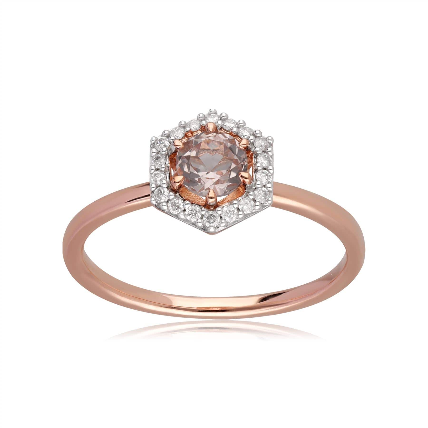 9ct Rose Gold 0.378ct Morganite & Diamond Halo Engagement Ring 1