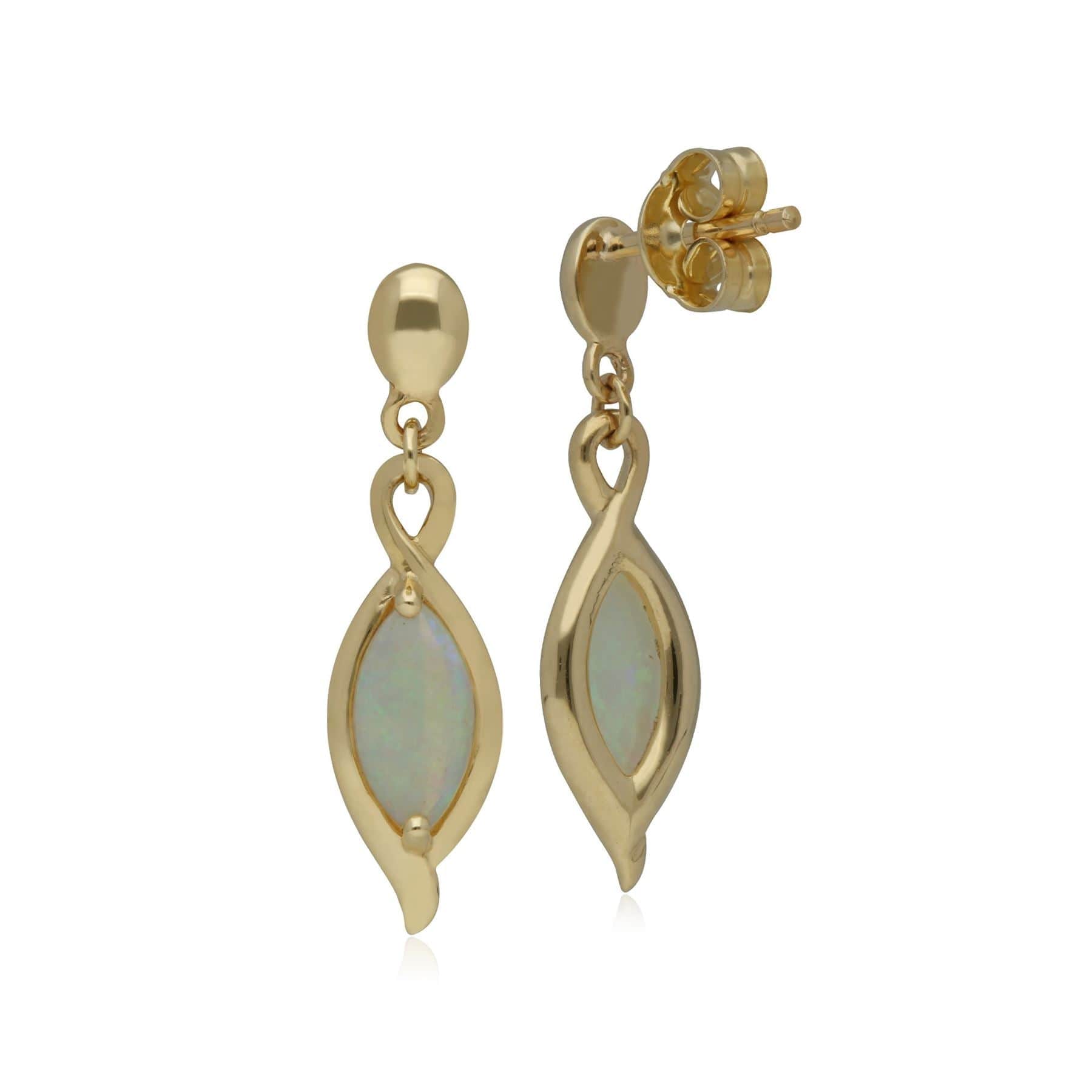 Classic Marquise Opal Drop Earrings in 9ct Yellow Gold - Gemondo