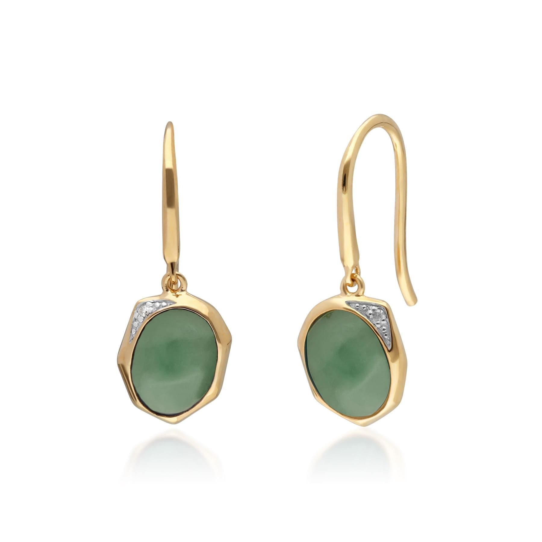 Irregular B Gem Jade & Diamond Drop Earrings In Yellow Gold Plated Silver - Gemondo