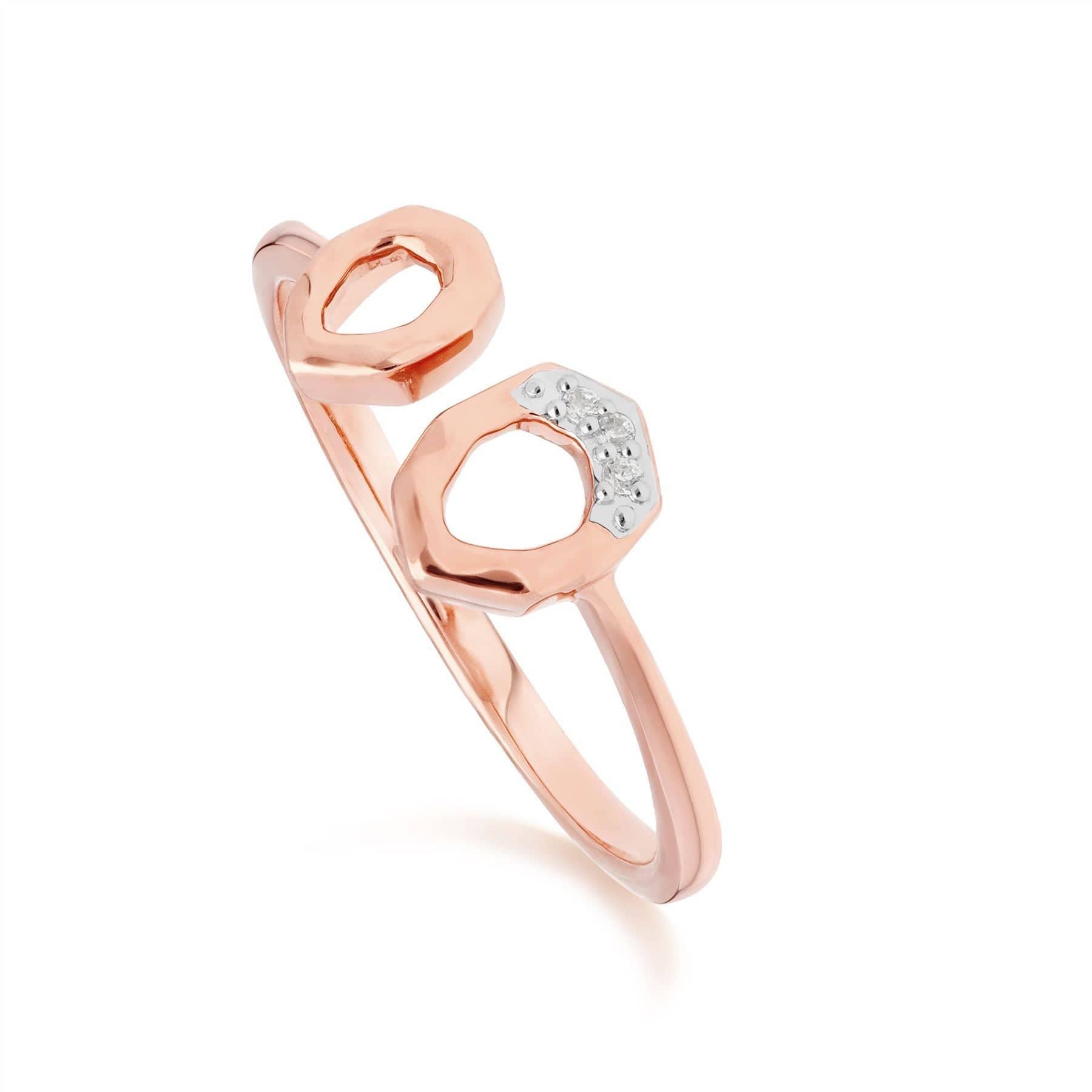 191E0401019-191R0905019 Diamond Pave Asymmetrical Stud Earring & Ring Set in 9ct Rose Gold 3
