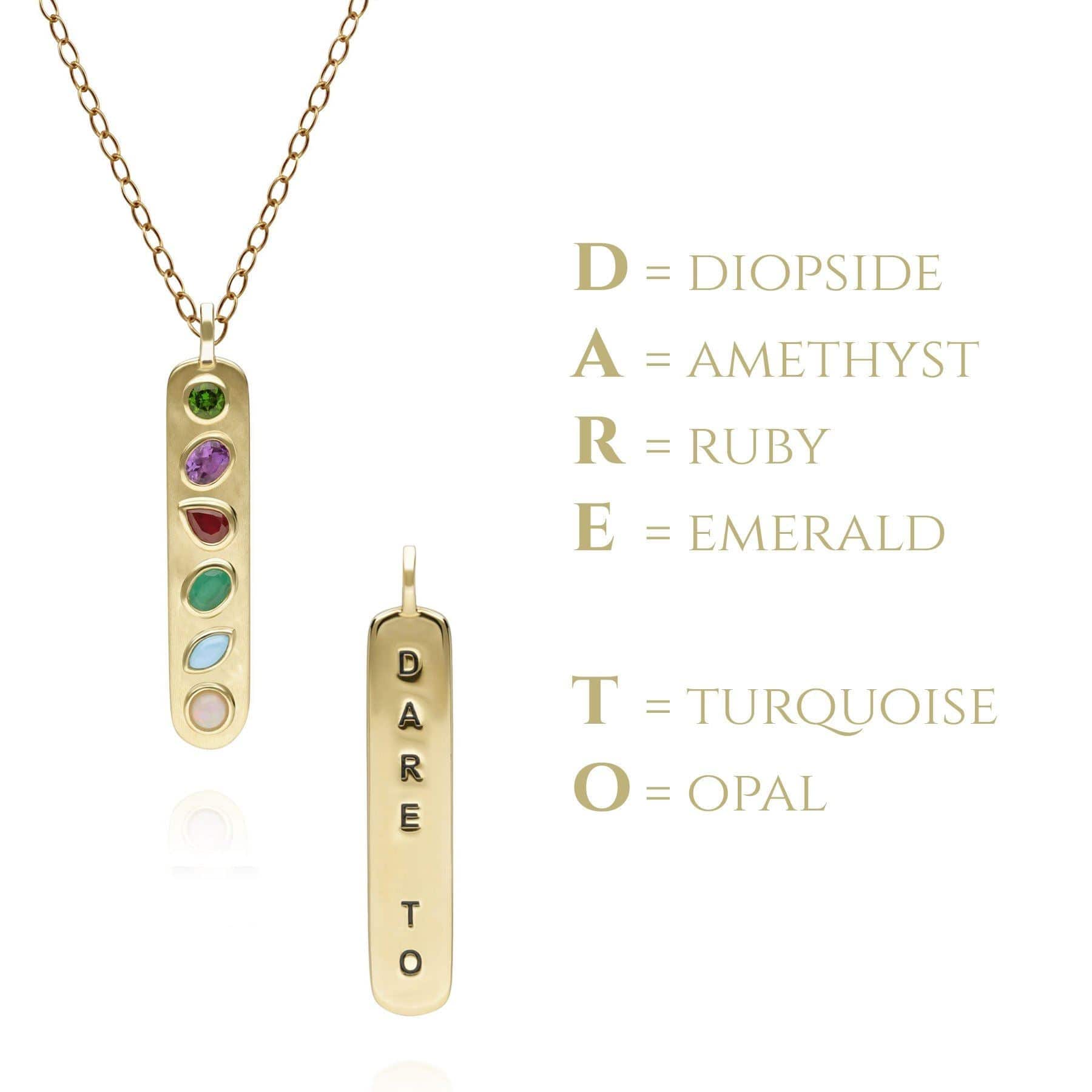 Coded Whispers 'Dare To' Acrostic Gemstone Pendant Necklace in Sterling Silver - Gemondo