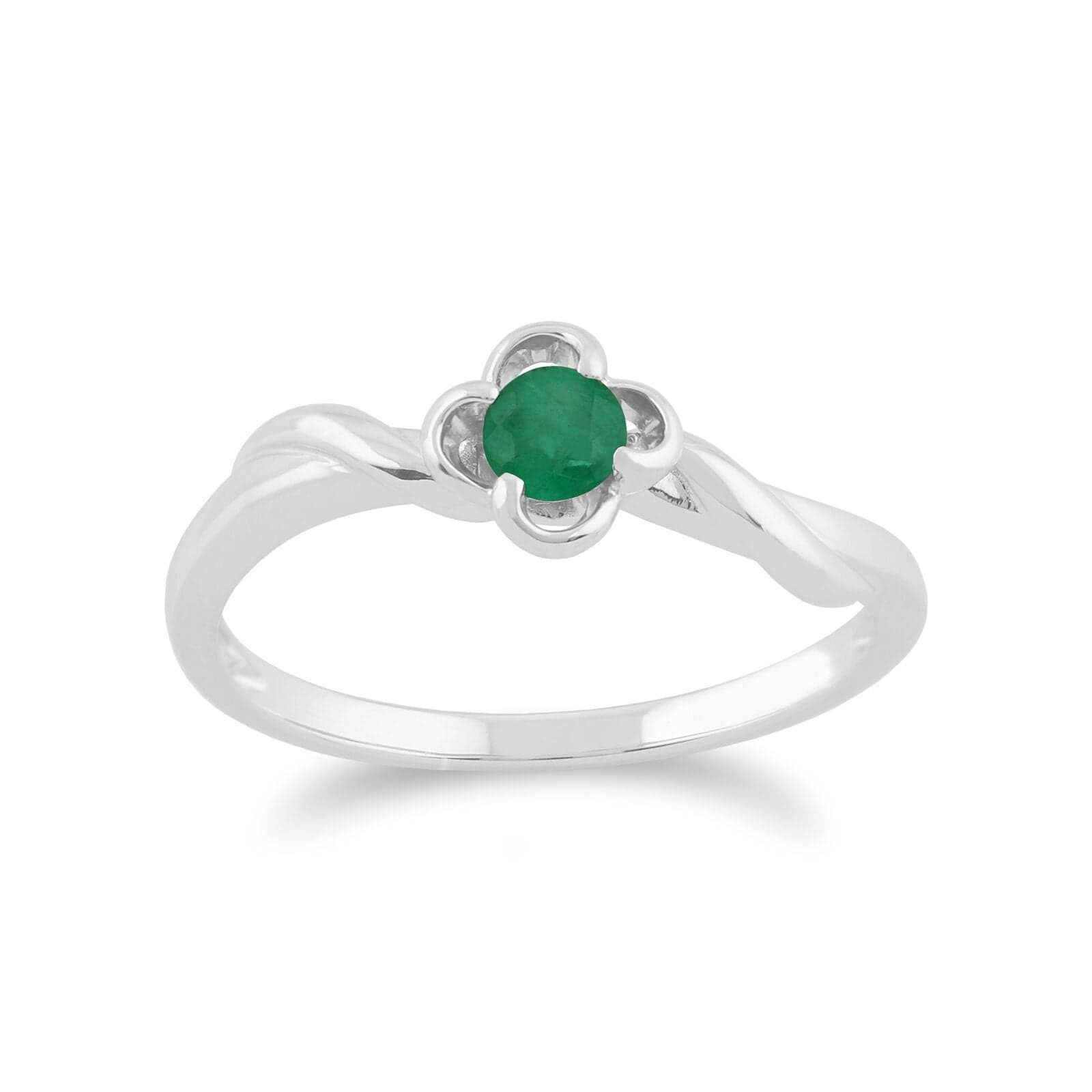 Gemondo 9ct White Gold 0.23ct Emerald Floral Ring - Gemondo