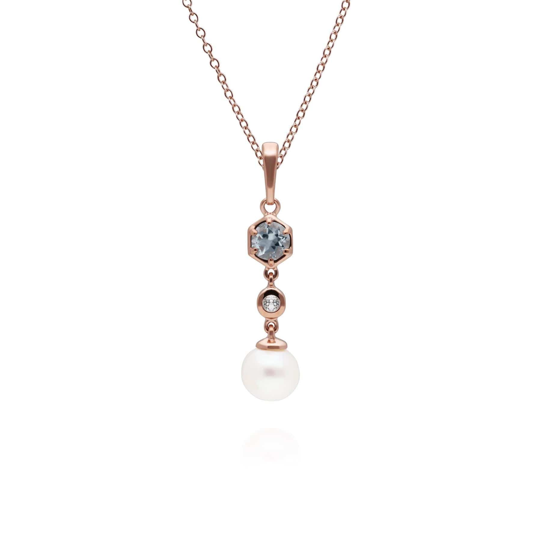 Modern Pearl, Aquamarine & Topaz Drop Pendant in Gold Plated Sterling Silver