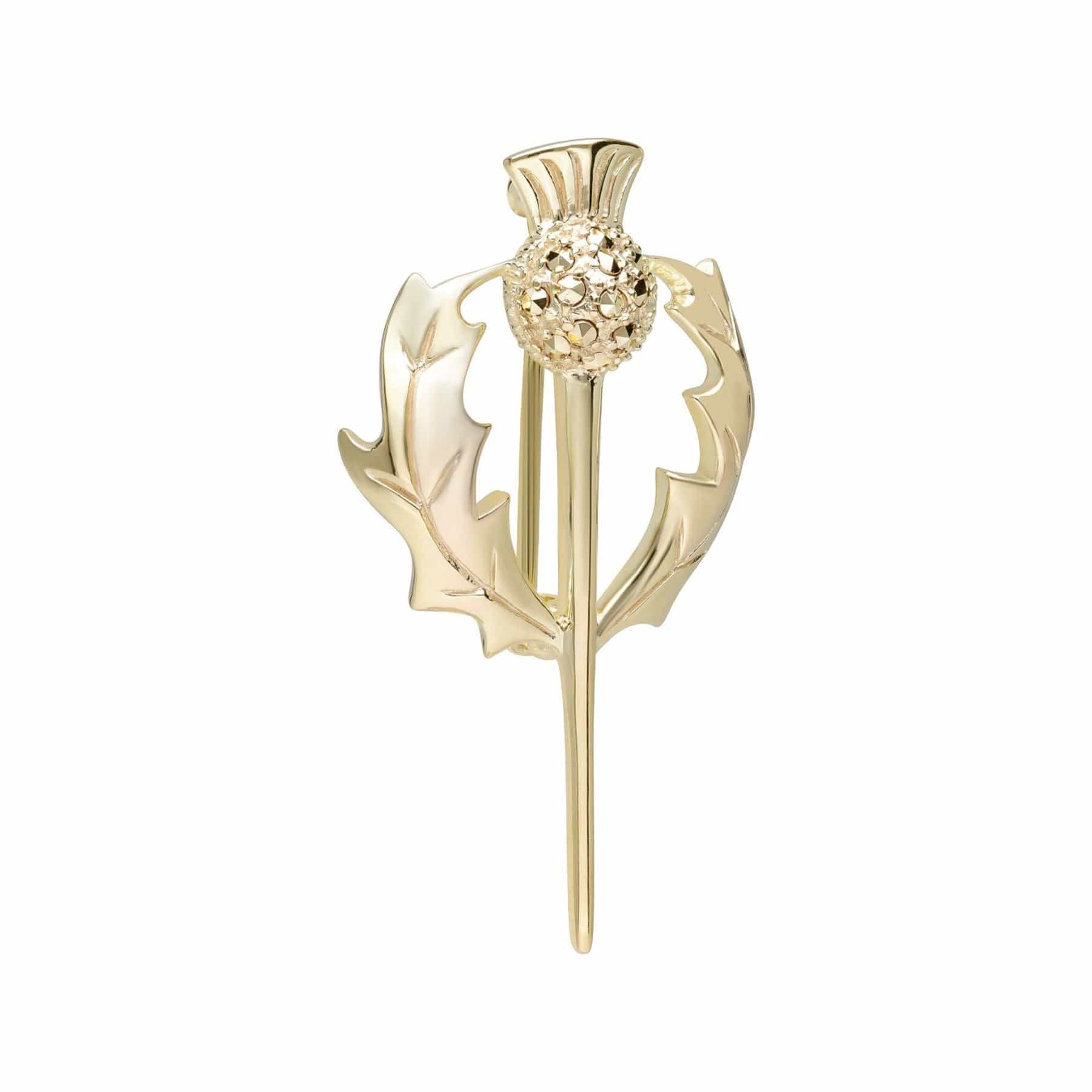 Marcasite Thistle Brooch in 18ct Gold Plated Silver - Gemondo