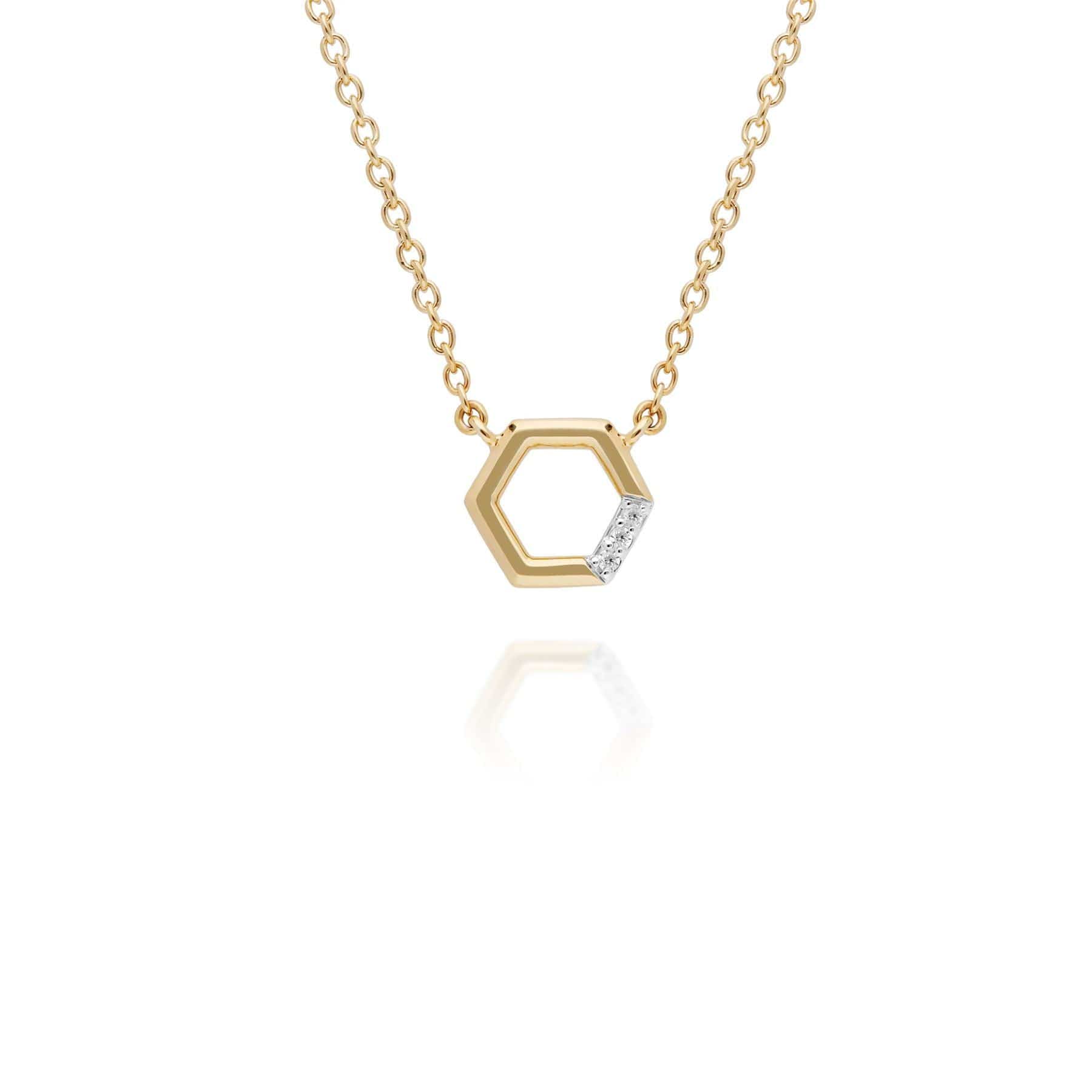 Diamond Pave Hexagon Necklace in 9ct Yellow Gold