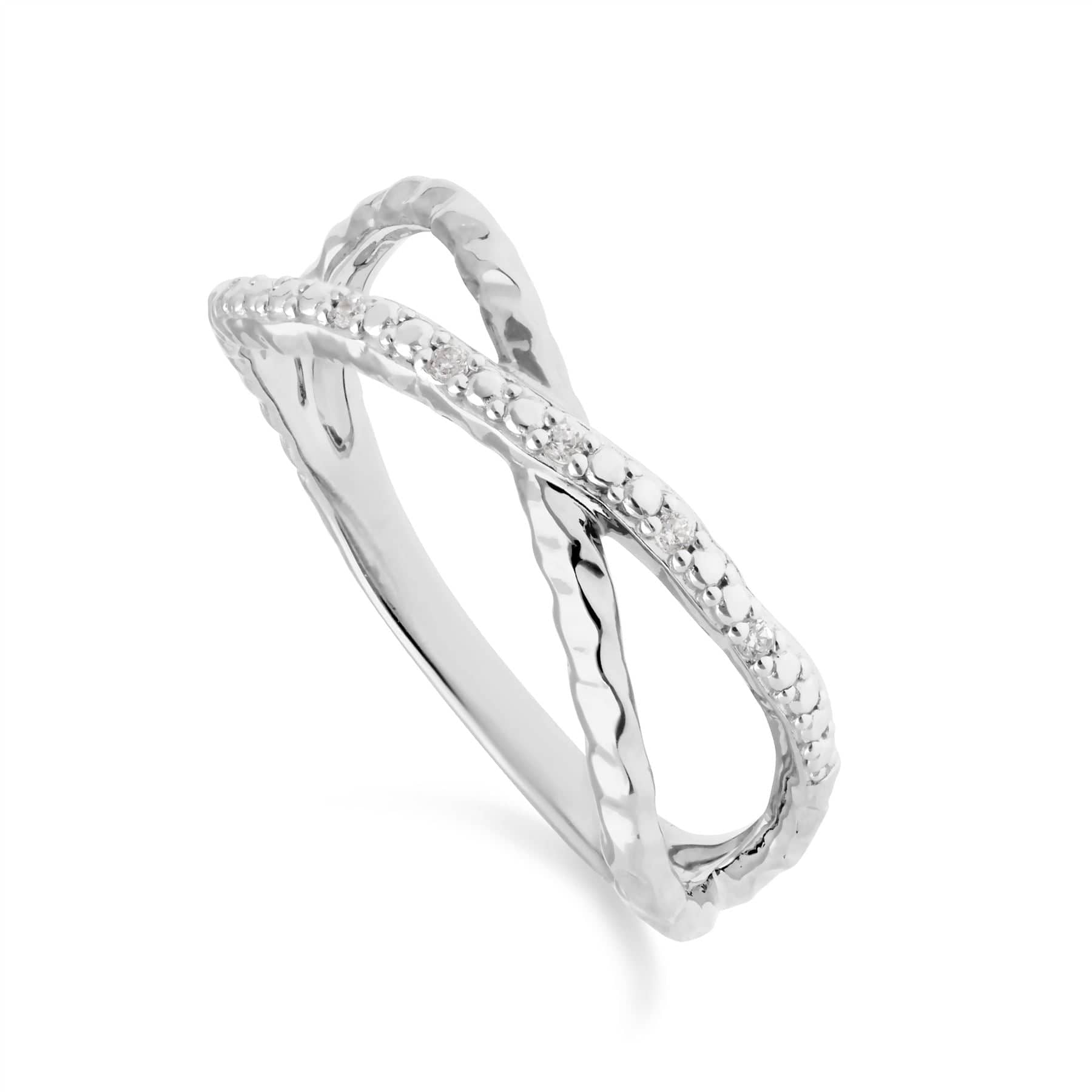 Diamond Pavé Hammered Crossover Ring in 9ct White Gold