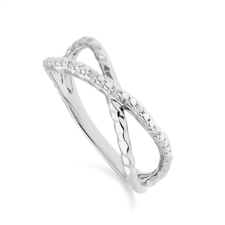 162R0394019 Diamond Pavé Hammered Crossover Ring in 9ct White Gold 1