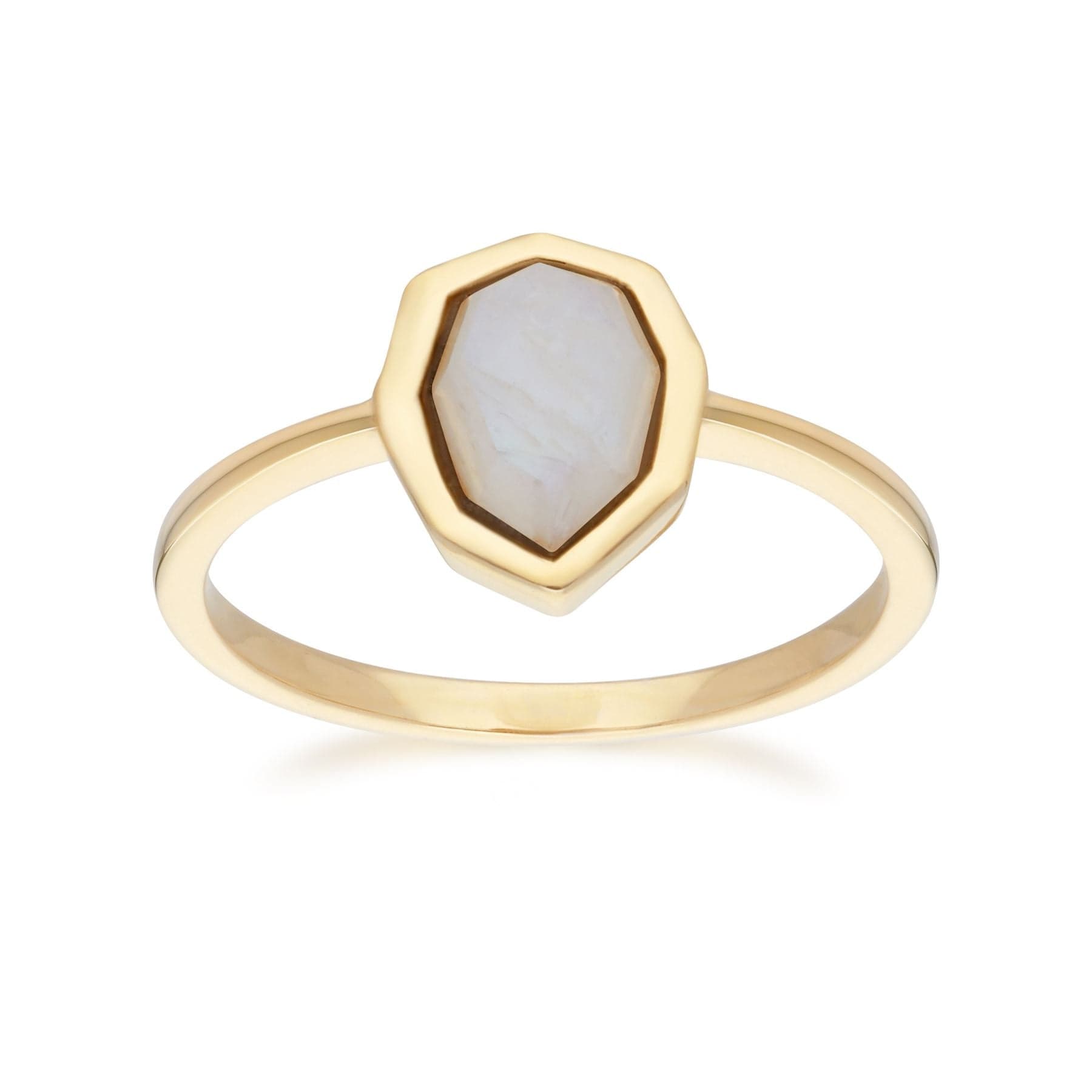 Irregular B Gem Rainbow Moonstone Ring in Gold Plated Sterling Silver Front