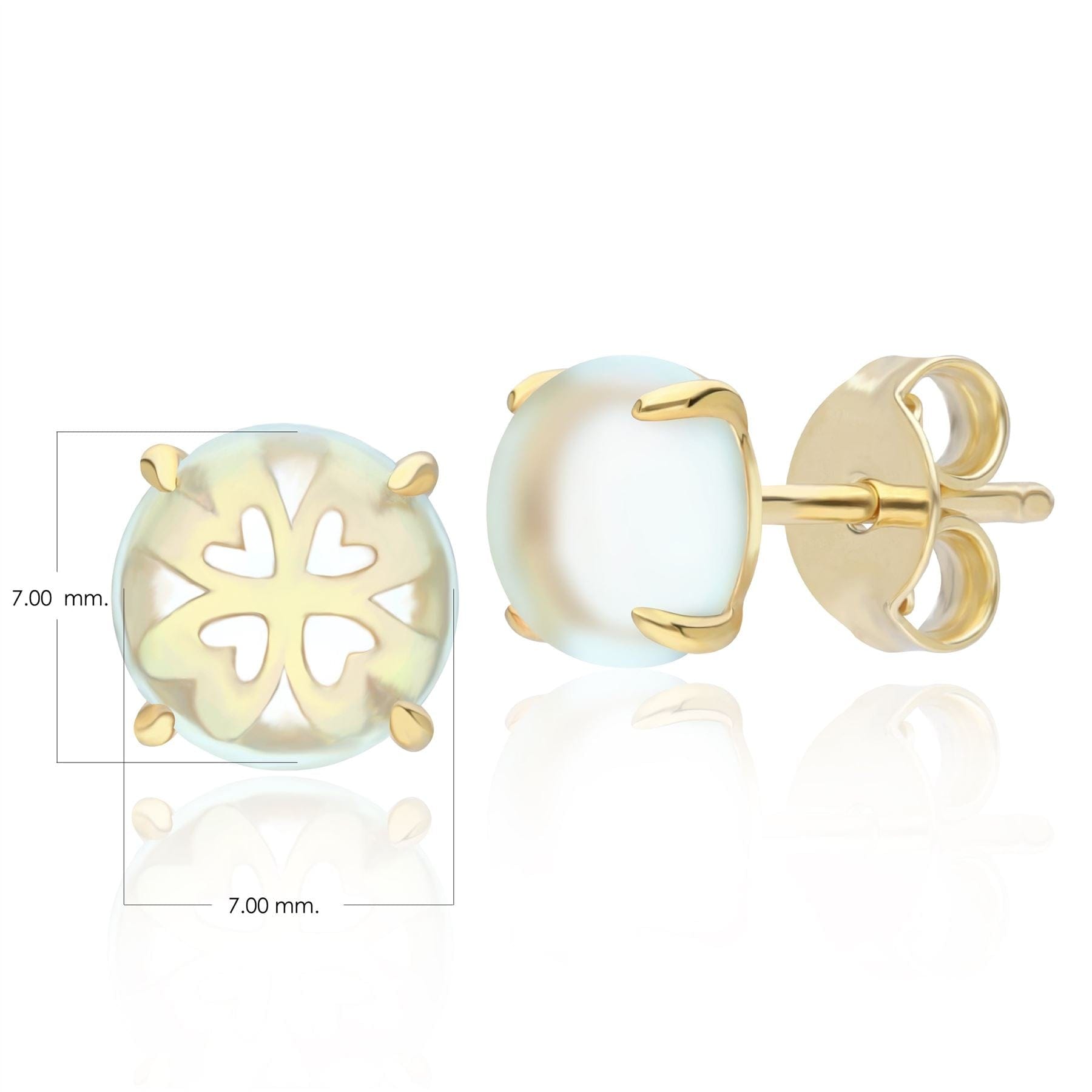 253E391803925 Gardenia Green Mint Quartz Cabochon Stud Earrings in Gold Plated Sterling Silver Dimensions
