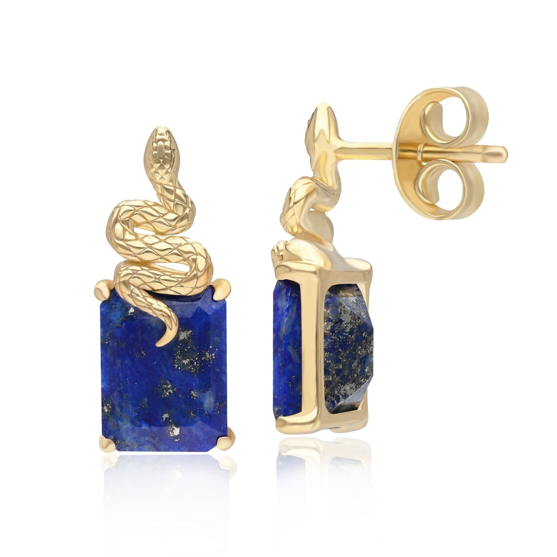 270E037102925 Grand Deco Lapis Lazuli Snake Stud Earrings in Gold Plated Sterling Silver Side