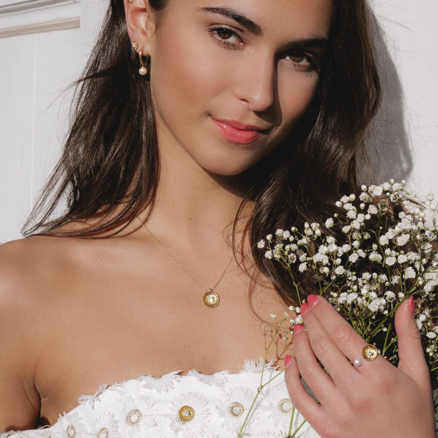 Caruso White Topaz Floral Pendant Necklace in Sterling Silver - Gemondo