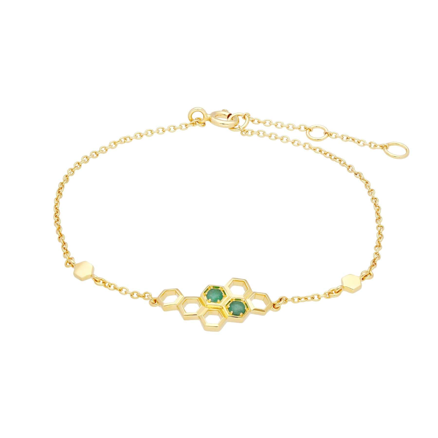 Honeycomb Inspired Emerald Link Bracelet in 9ct Yellow Gold - Gemondo