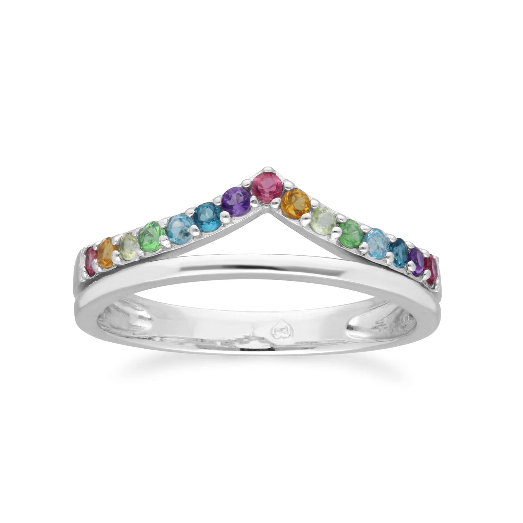 270R060601925 Rainbow Gems Wishbone Style Ring in Sterling Silver 3