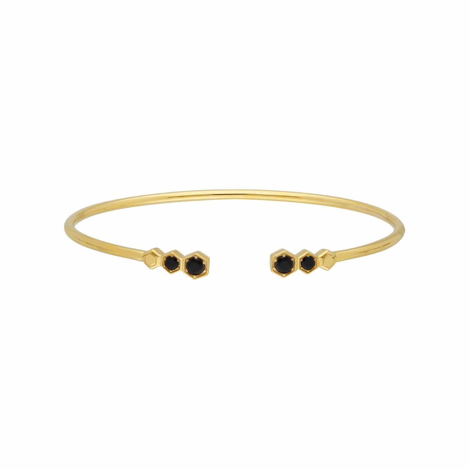 Geometric Black Onyx Open Bangle in Gold Plated Sterling Silver