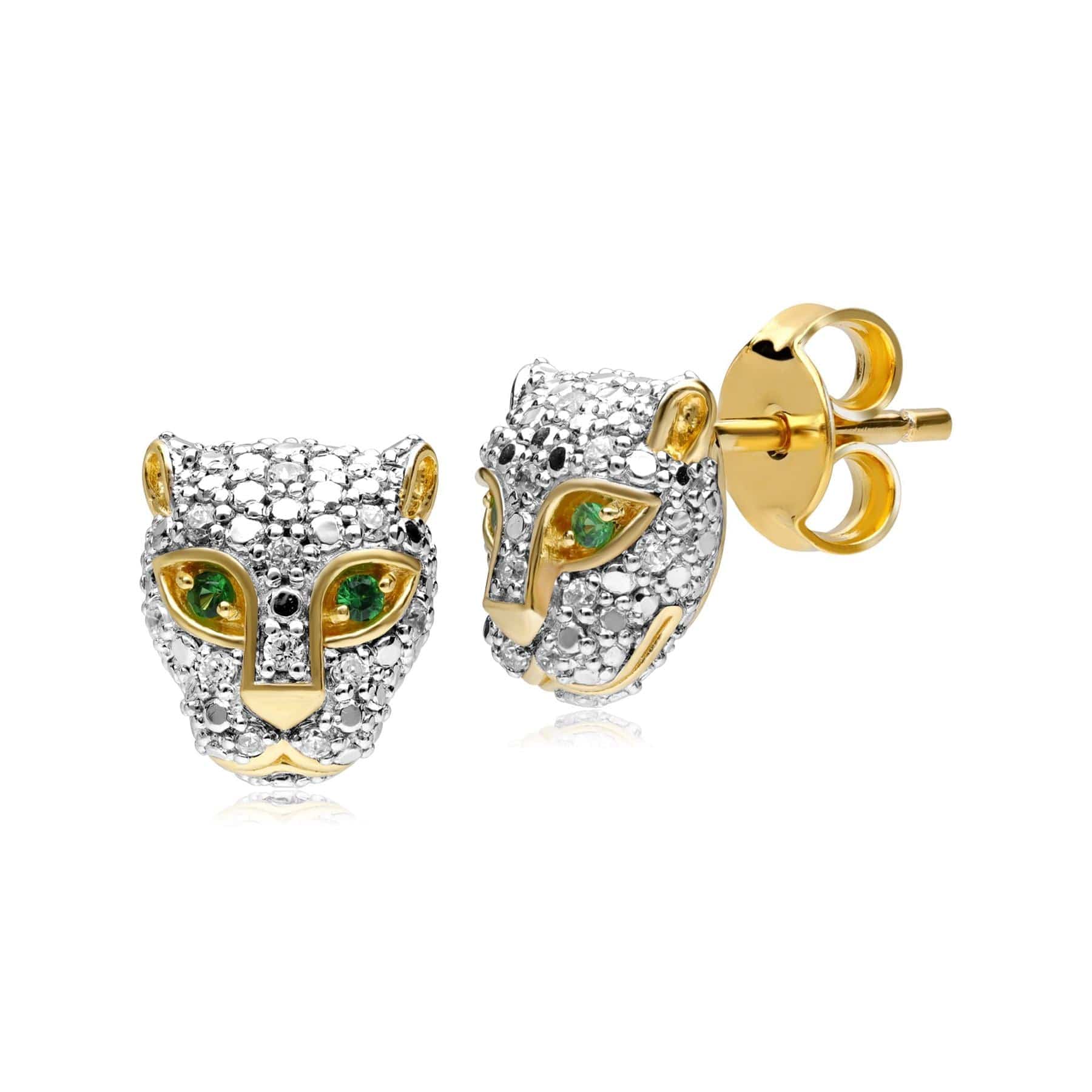 ECFEW™ 'The Unifier' Tsavorite & Diamond Cheetah Stud Earrings in 9ct Yellow Gold