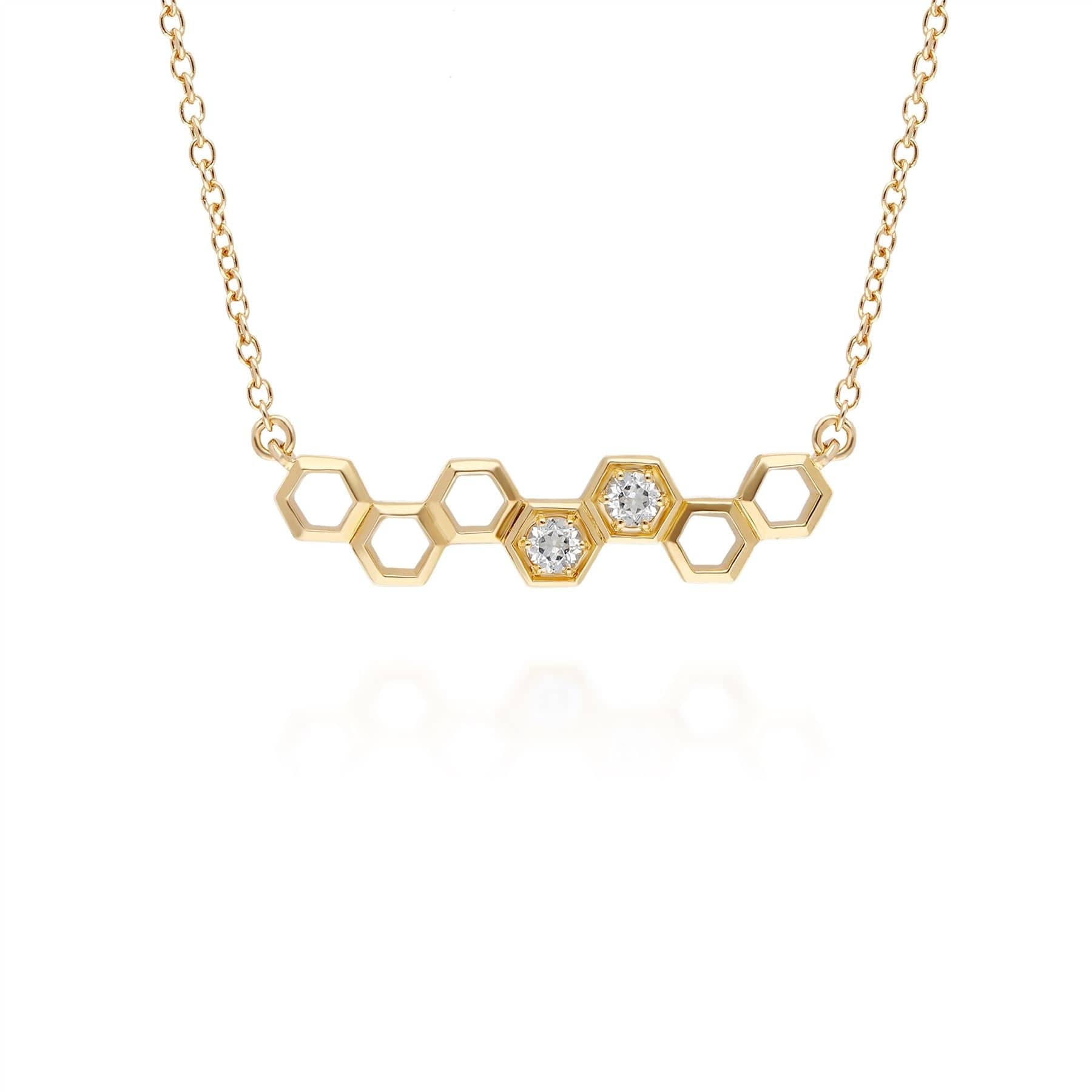 Honeycomb Inspired White Topaz Link Necklace in 9ct Gold - Gemondo