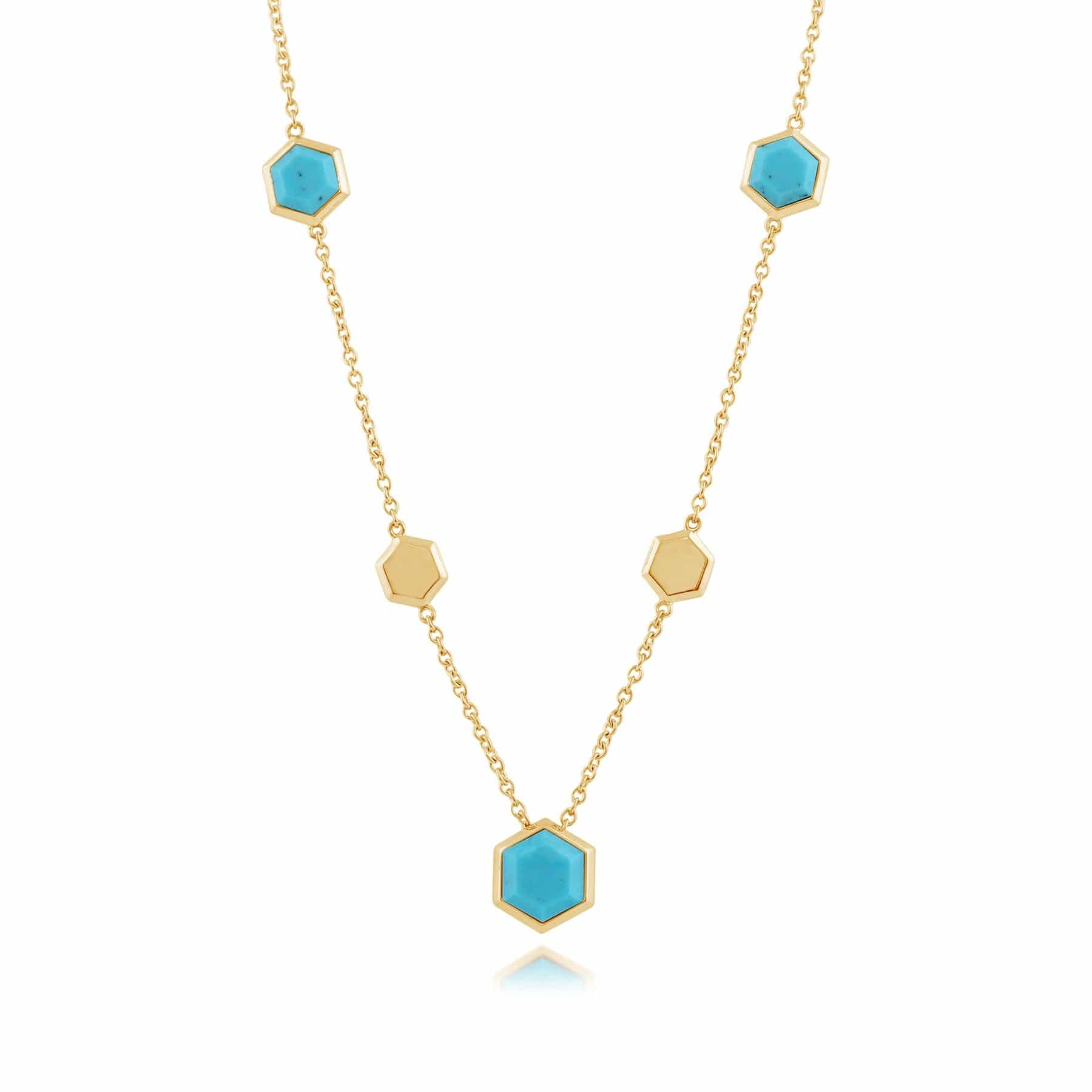 271N011601925 Geometric Hexagon Turquoise Necklace in Gold Plated  Silver 1