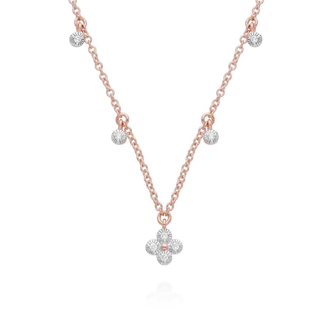 191N0233019 Diamond Flowers Choker Charm Necklace in 9ct Rose Gold 1