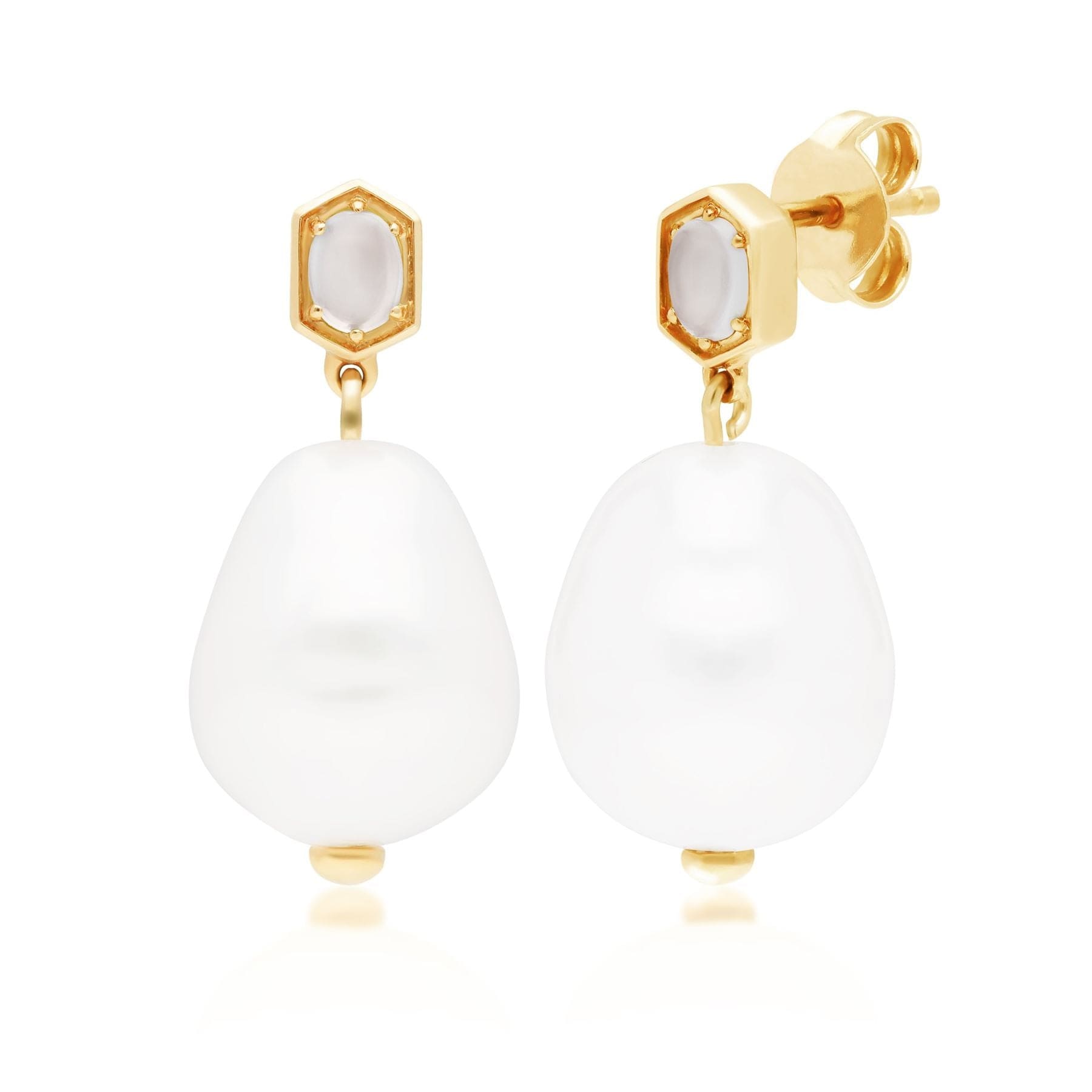 Modern Baroque Pearl & Moonstone Drop Earrings in Gold Silver - Gemondo